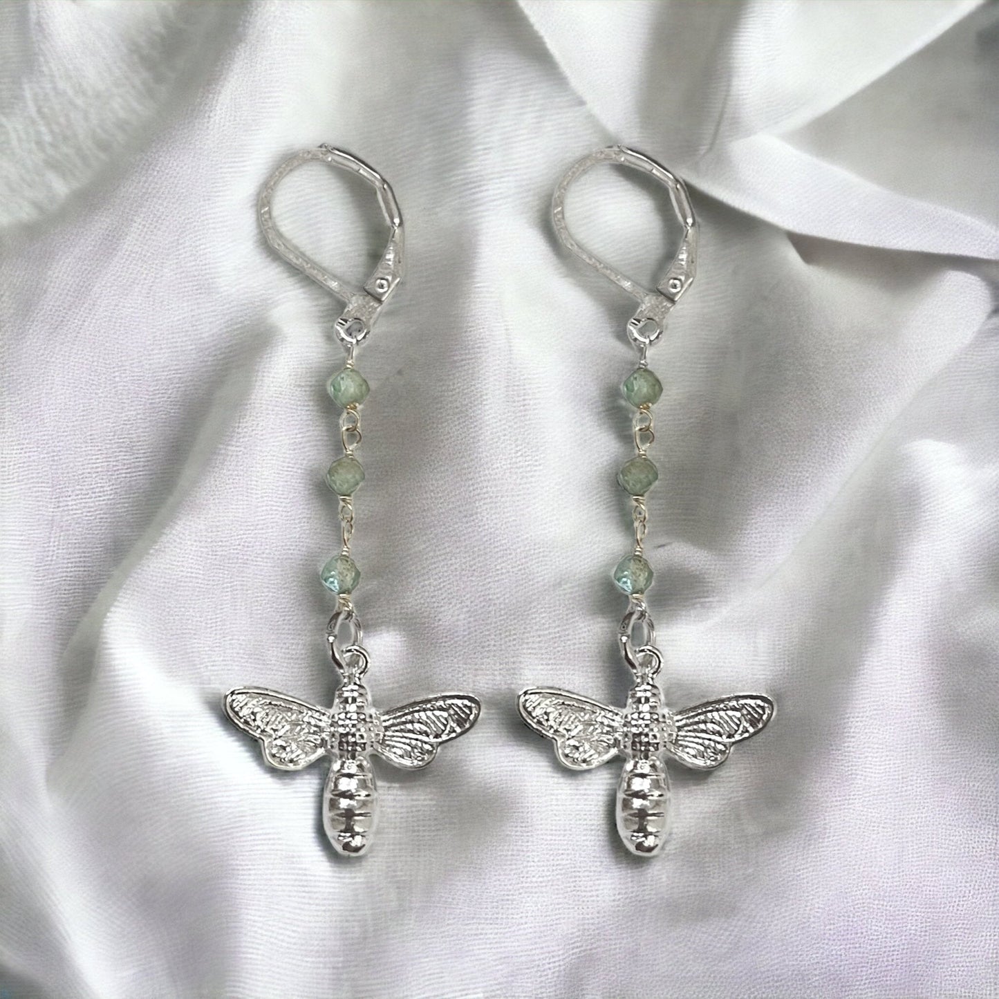 Enchanting Gemstone Earrings with Blue Apatite and Bee Pendant…