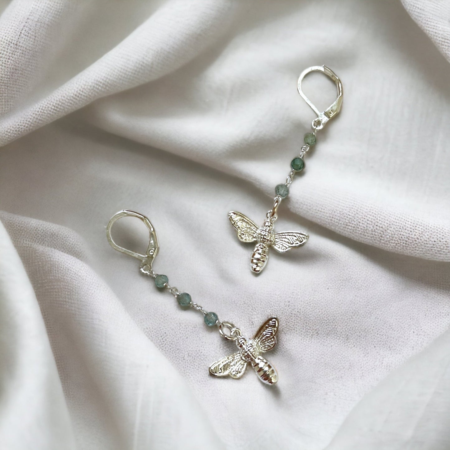 Enchanting Gemstone Earrings with Blue Apatite and Bee Pendant…