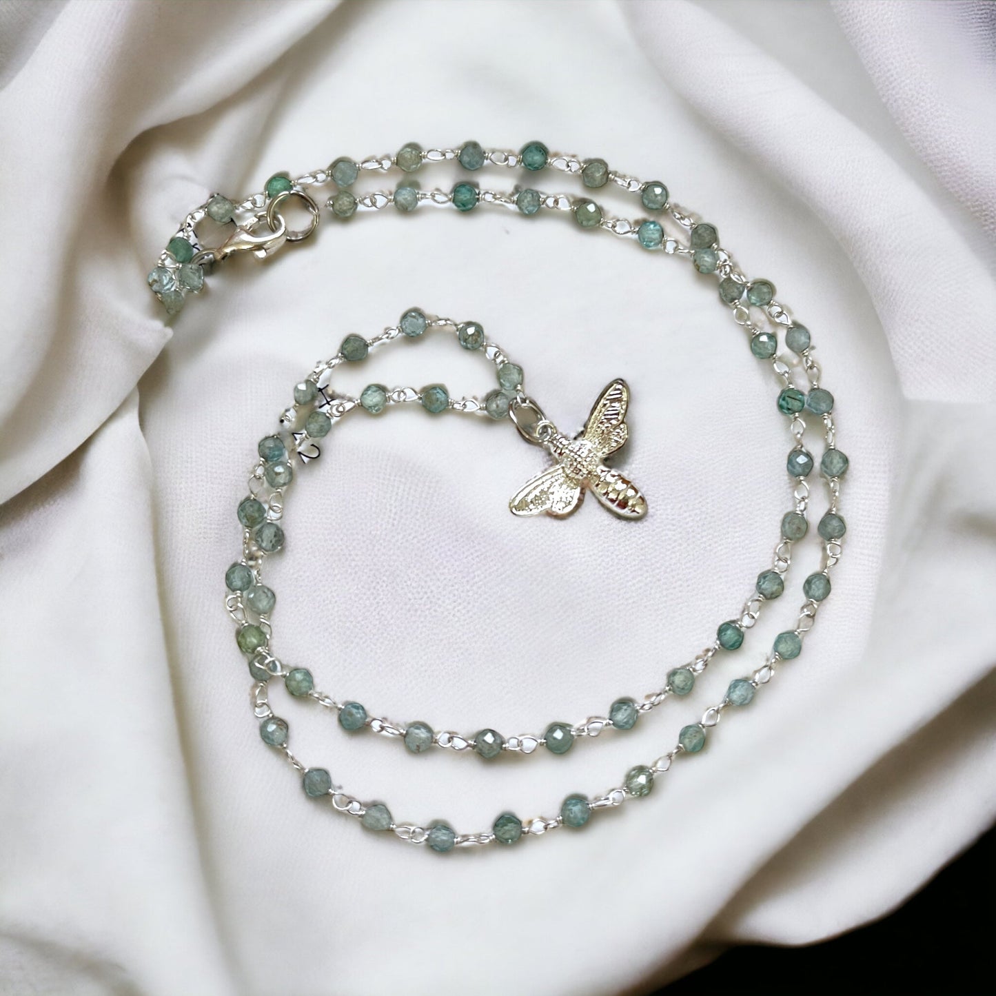 Gemstone Necklace with Blue Apatite and Bee Pendant – Elegant Nature…