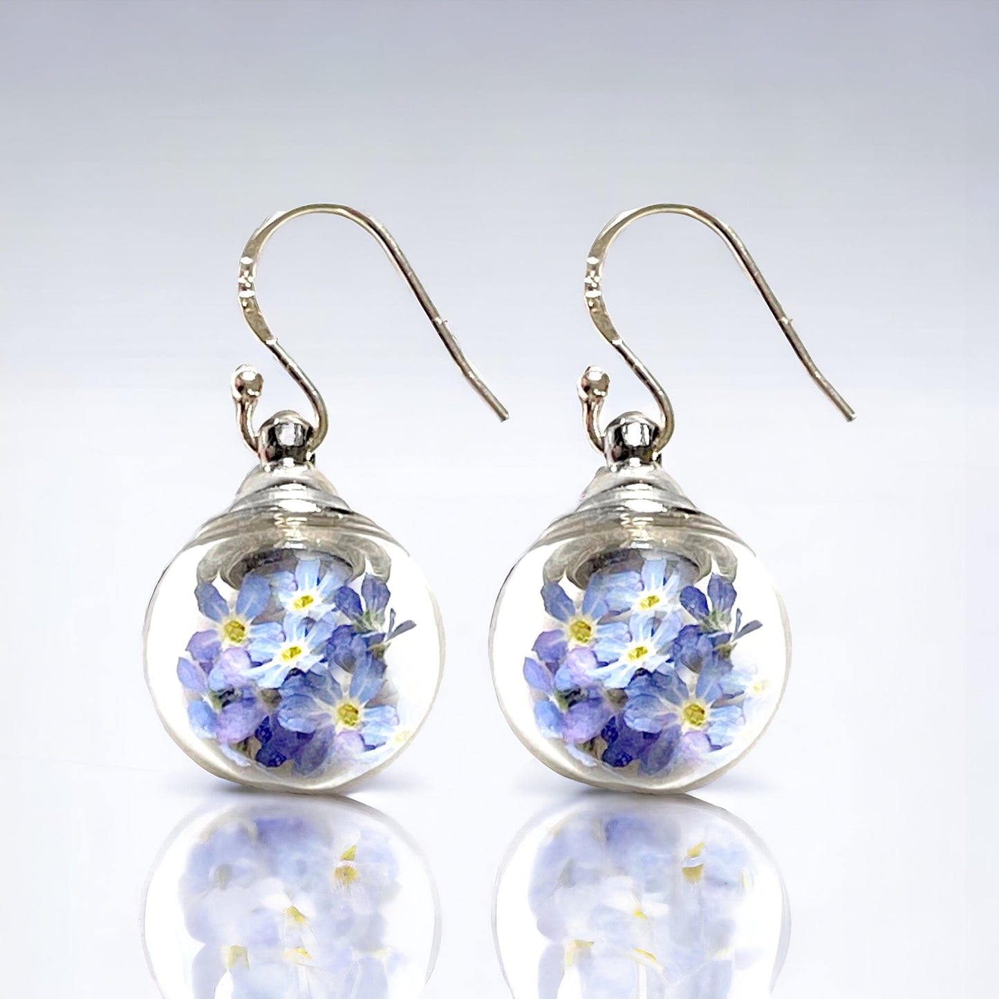 Elegant 925 Sterling Silver Earrings with Real Forget-Me-Nots…