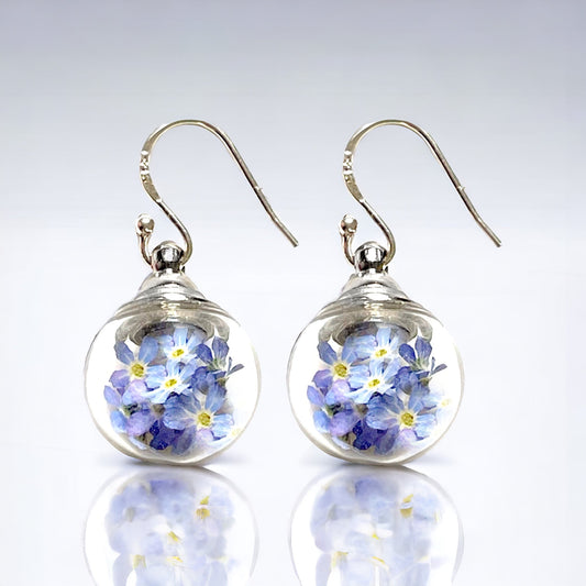 Elegant 925 Sterling Silver Earrings with Real Forget-Me-Nots…