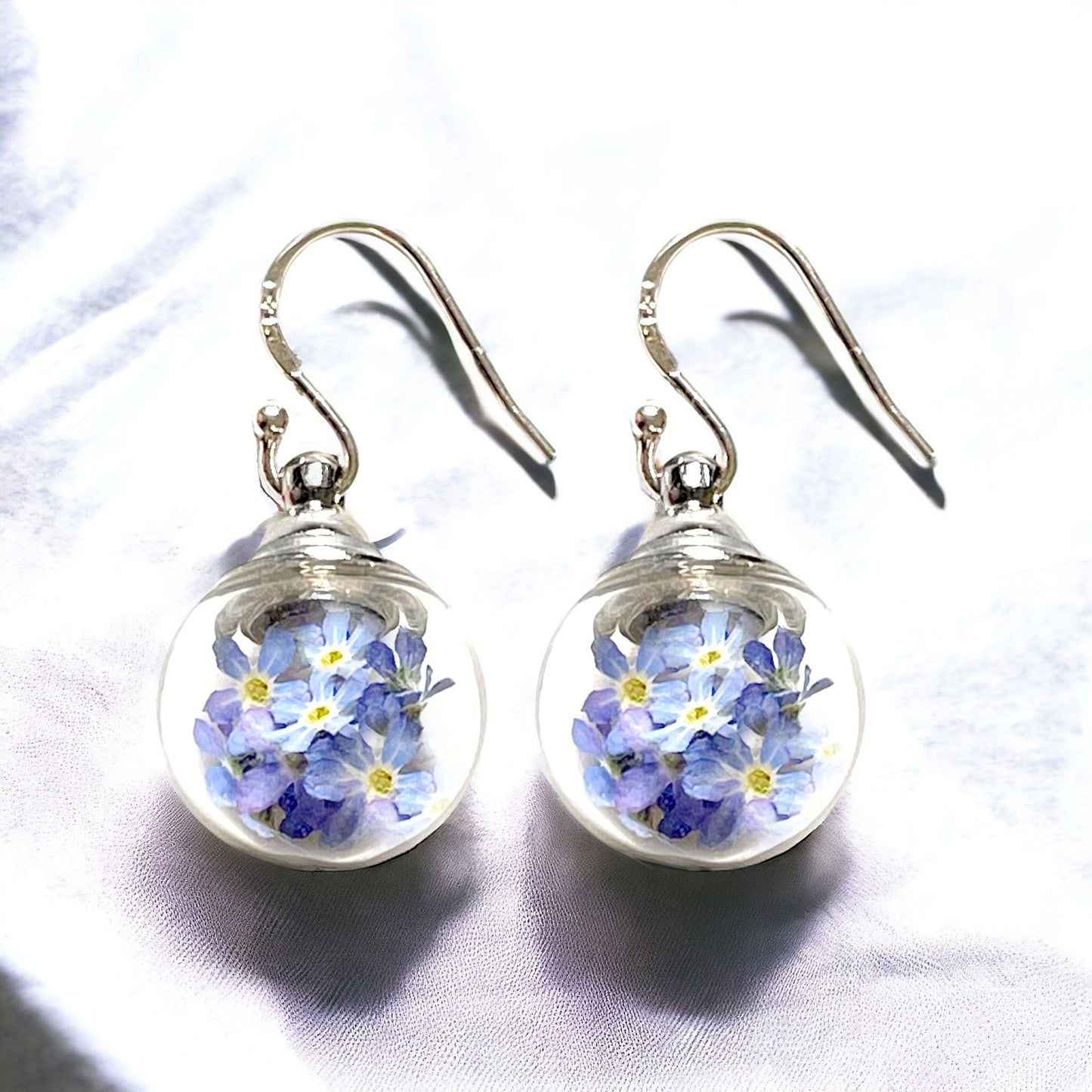 Elegant 925 Sterling Silver Earrings with Real Forget-Me-Nots…