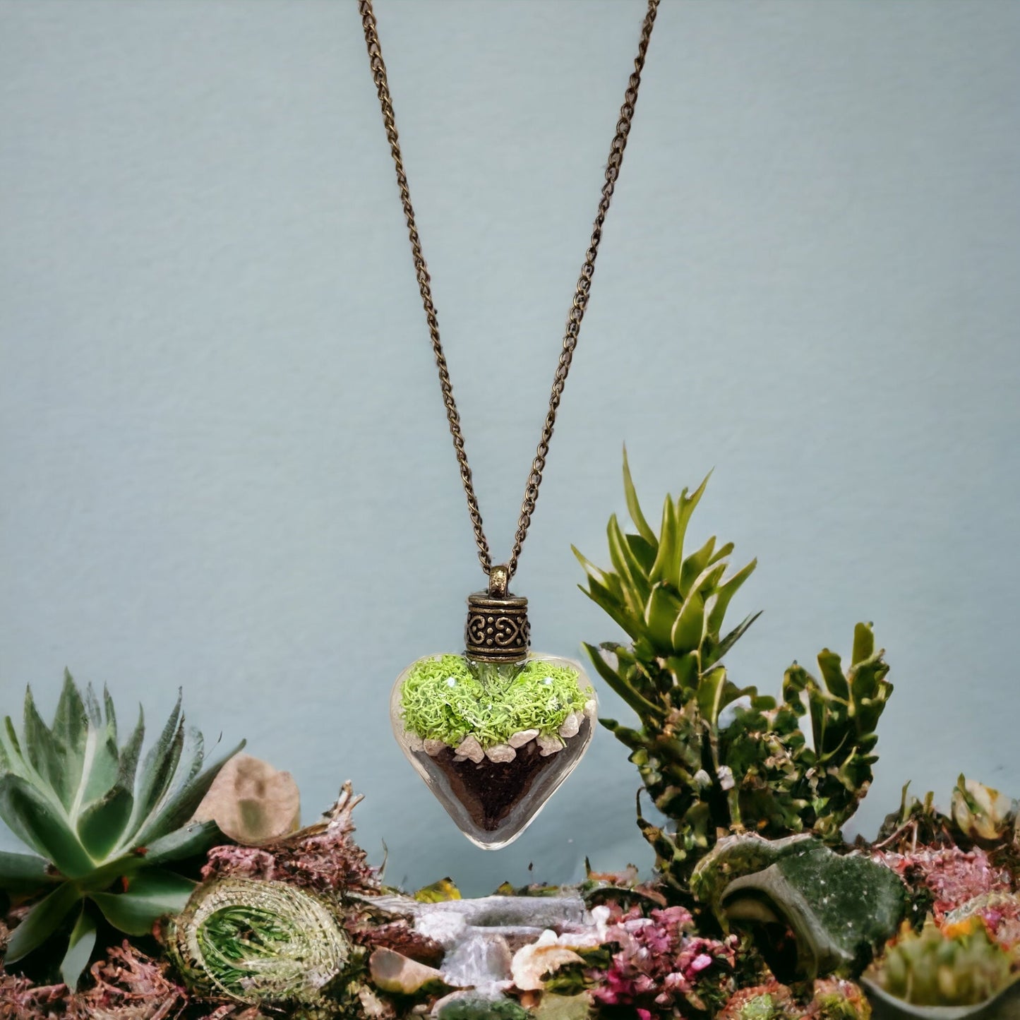Vintage Terrarium Necklace with Moss, Pebbles, and Soil - Unique…