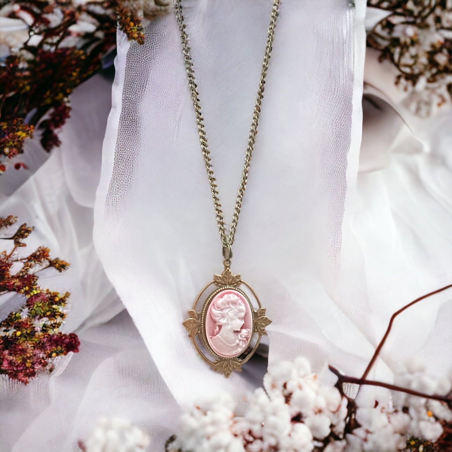 Time Travel in Style: Delicate Bronze Chain with Vintage Cameo Lady…