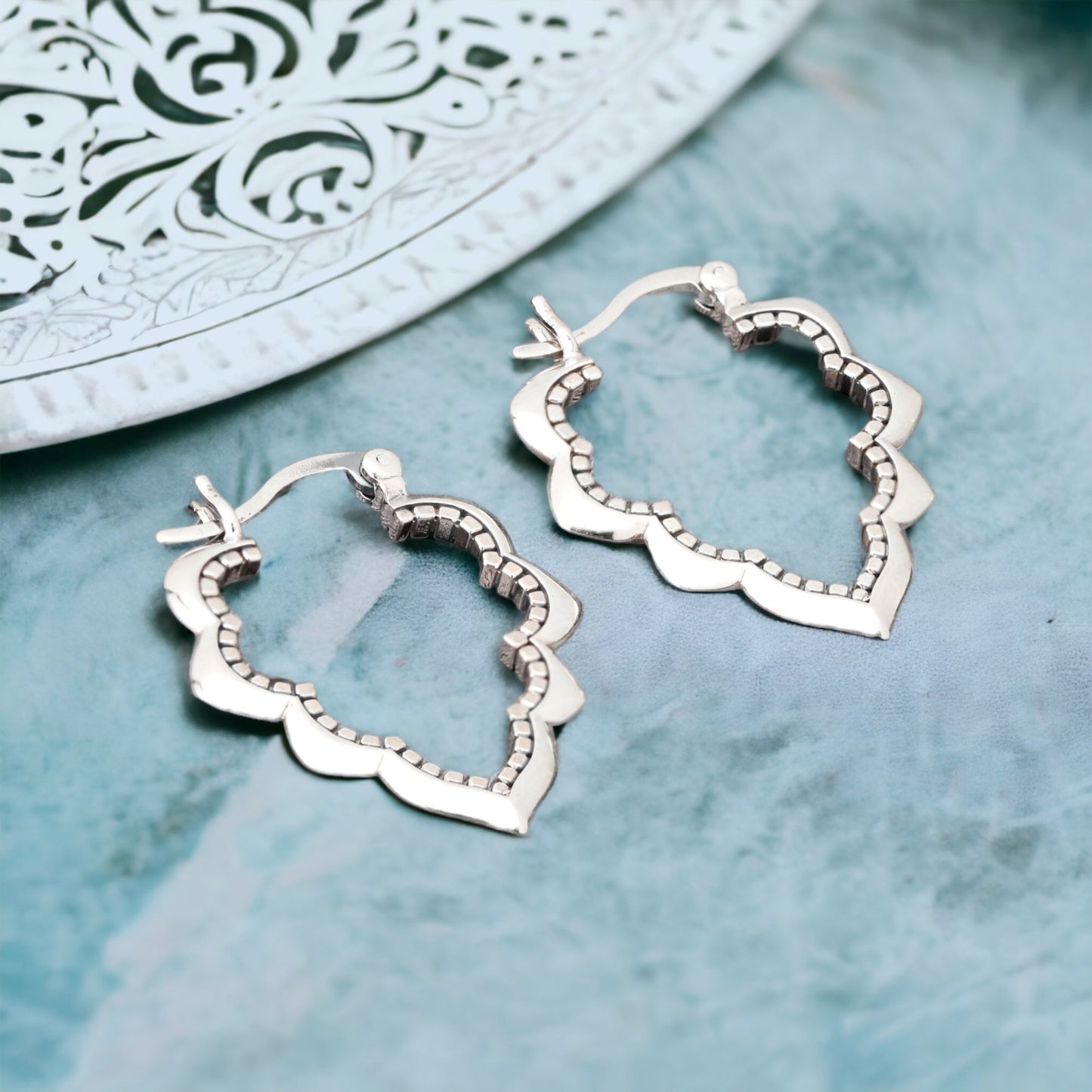 Drop Aura Ornament Earrings - 925 Sterling Silver Oriental Fairytale…