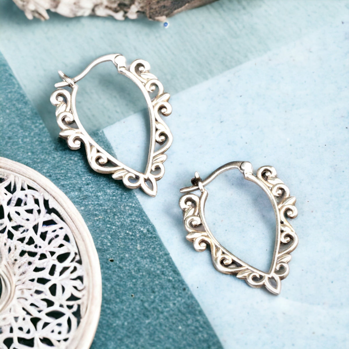 Aura Ornament Earrings - 925 Sterling Silver Oriental Fairytale Dangle Earrings - OHR925-62