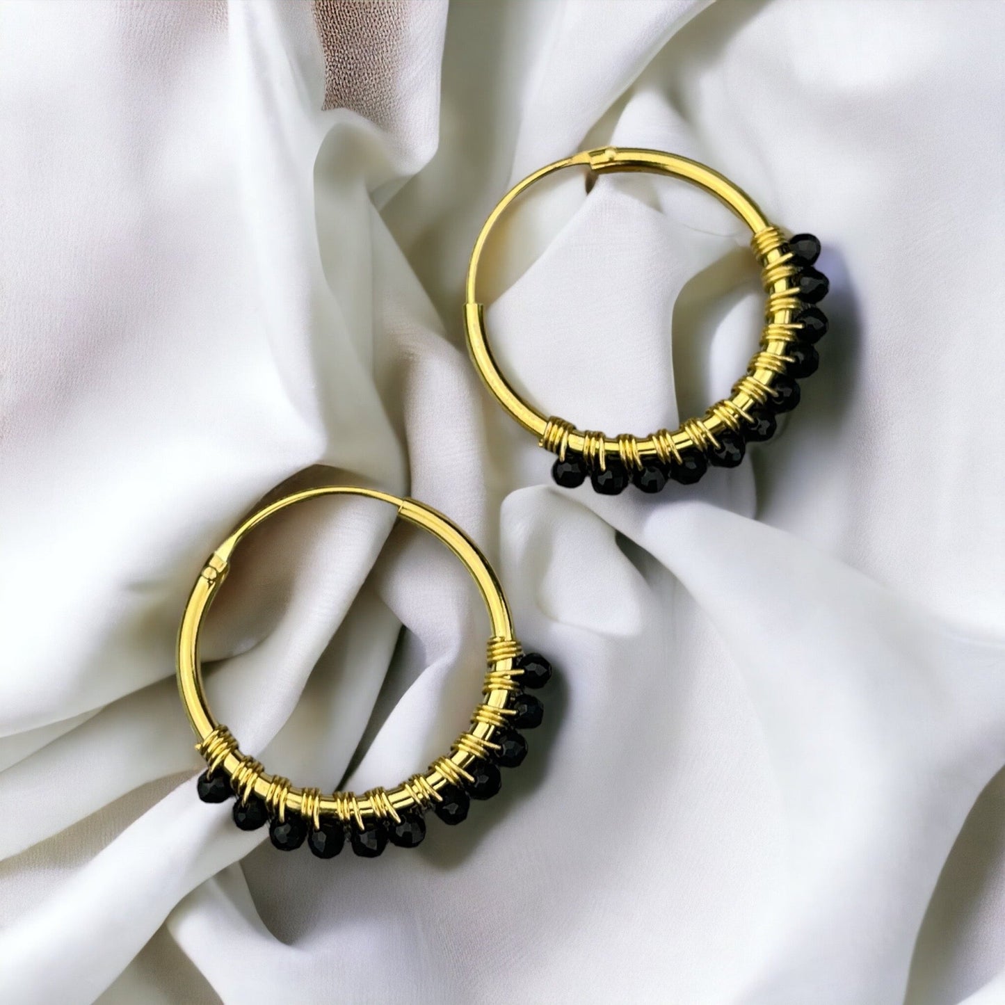 Gemstone Onyx Hoop Earrings - 925 Sterling Gold Plated