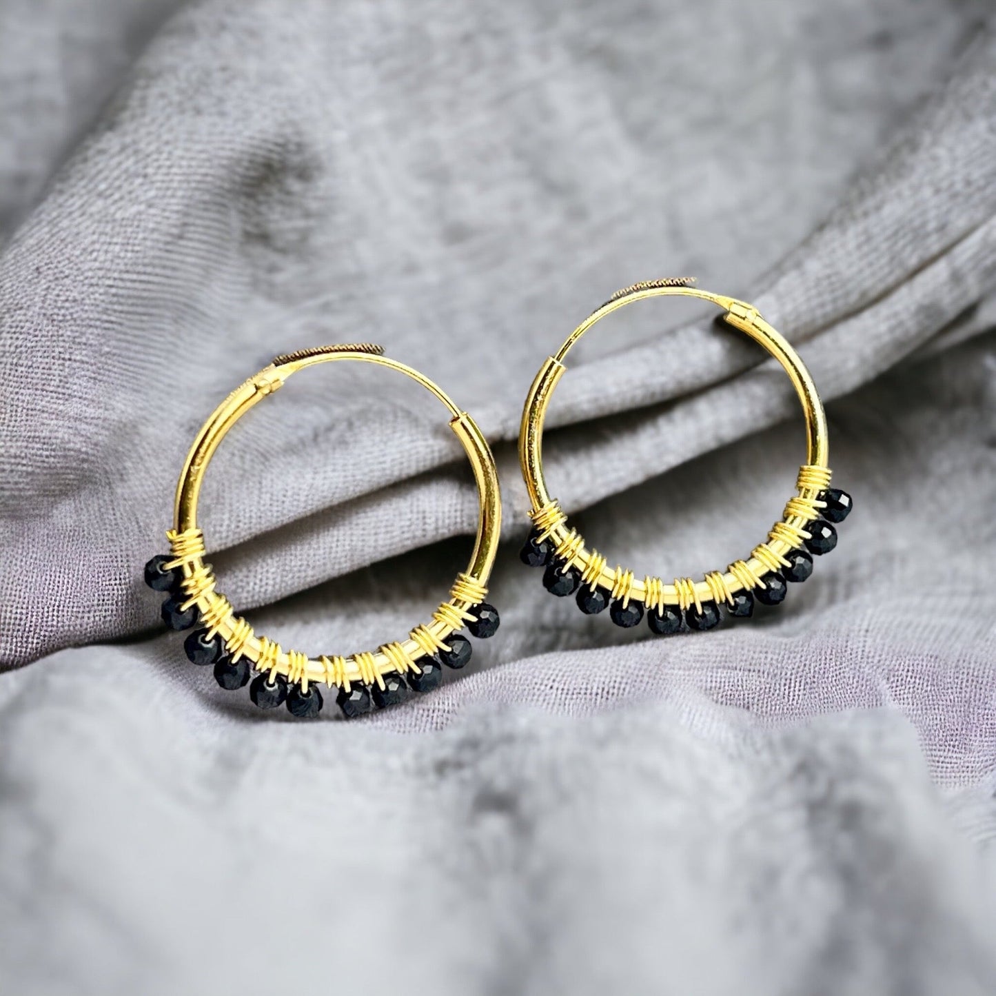 Gemstone Onyx Hoop Earrings - 925 Sterling Gold Plated