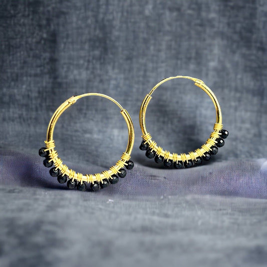 Gemstone Onyx Hoop Earrings - 925 Sterling Gold Plated