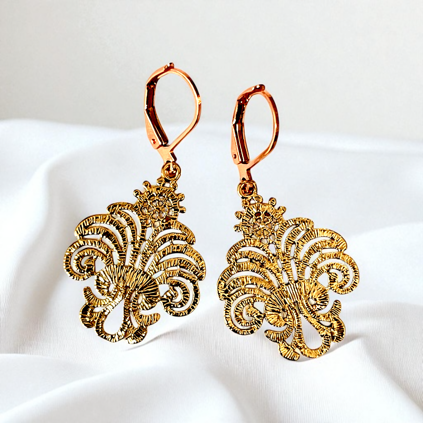ROSALIA Rose Gold Stainless Steel Earrings, ornamental design, 3 cm…