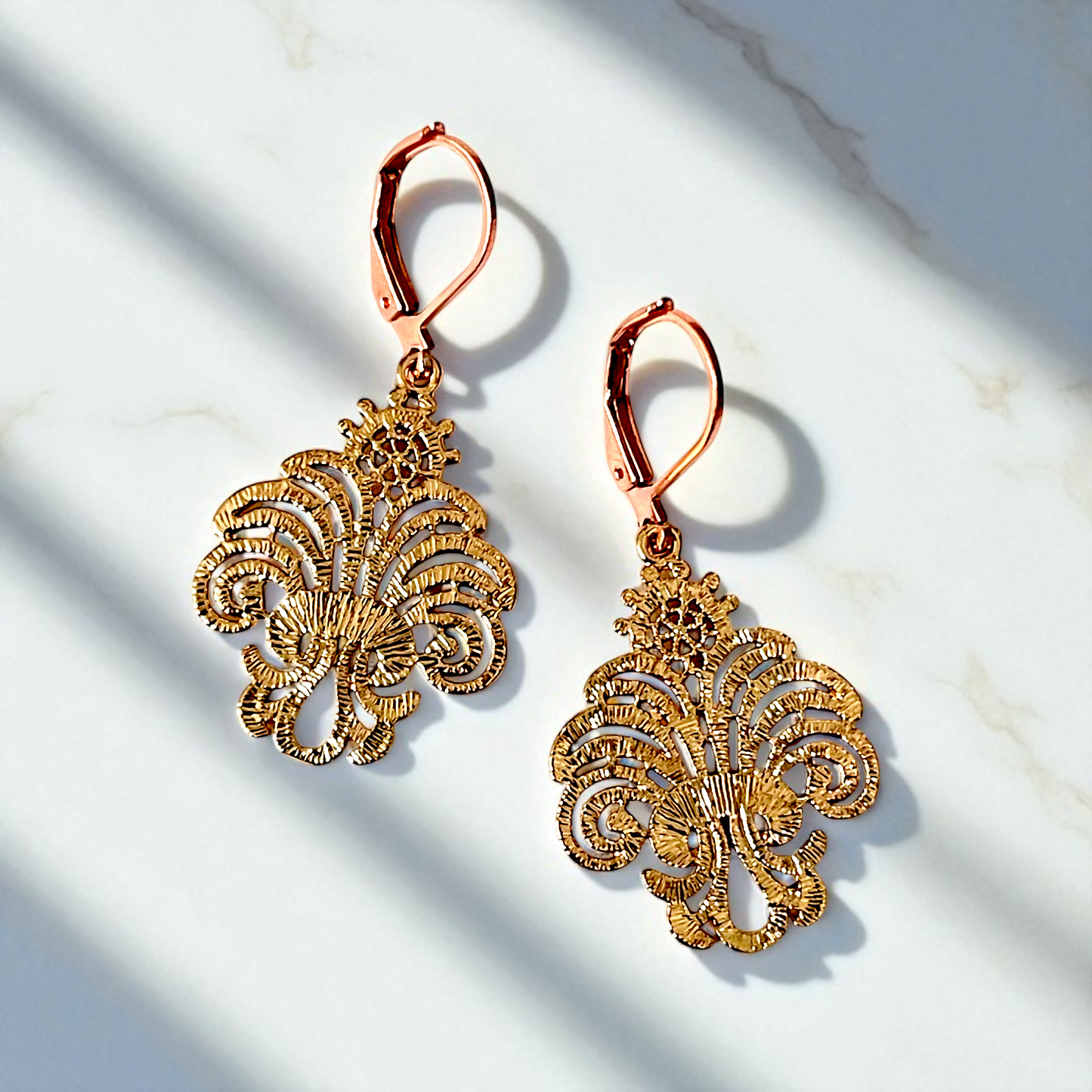 ROSALIA Rose Gold Stainless Steel Earrings, ornamental design, 3 cm…