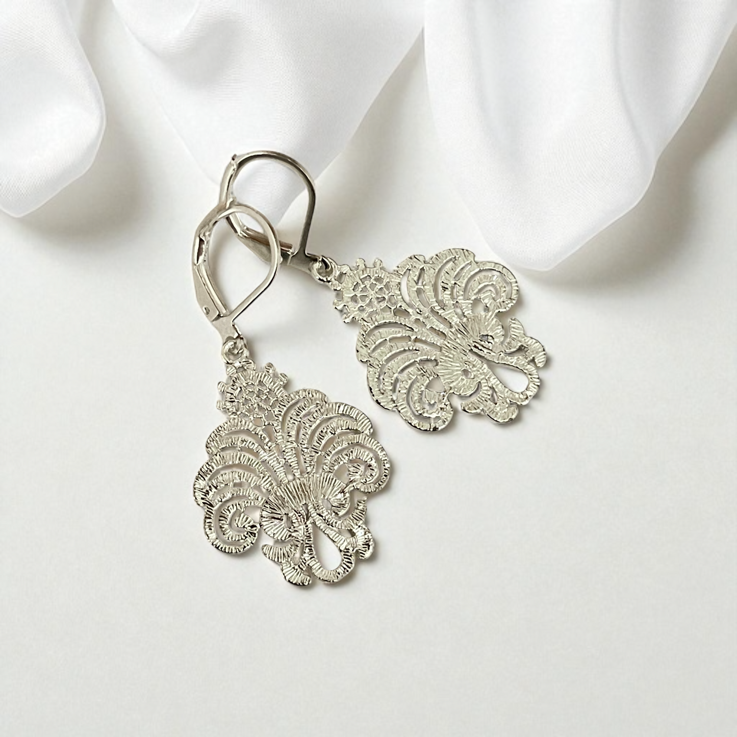 PALAZZO Silver-plated Stainless Steel Earrings, Ornamental Design, 3…