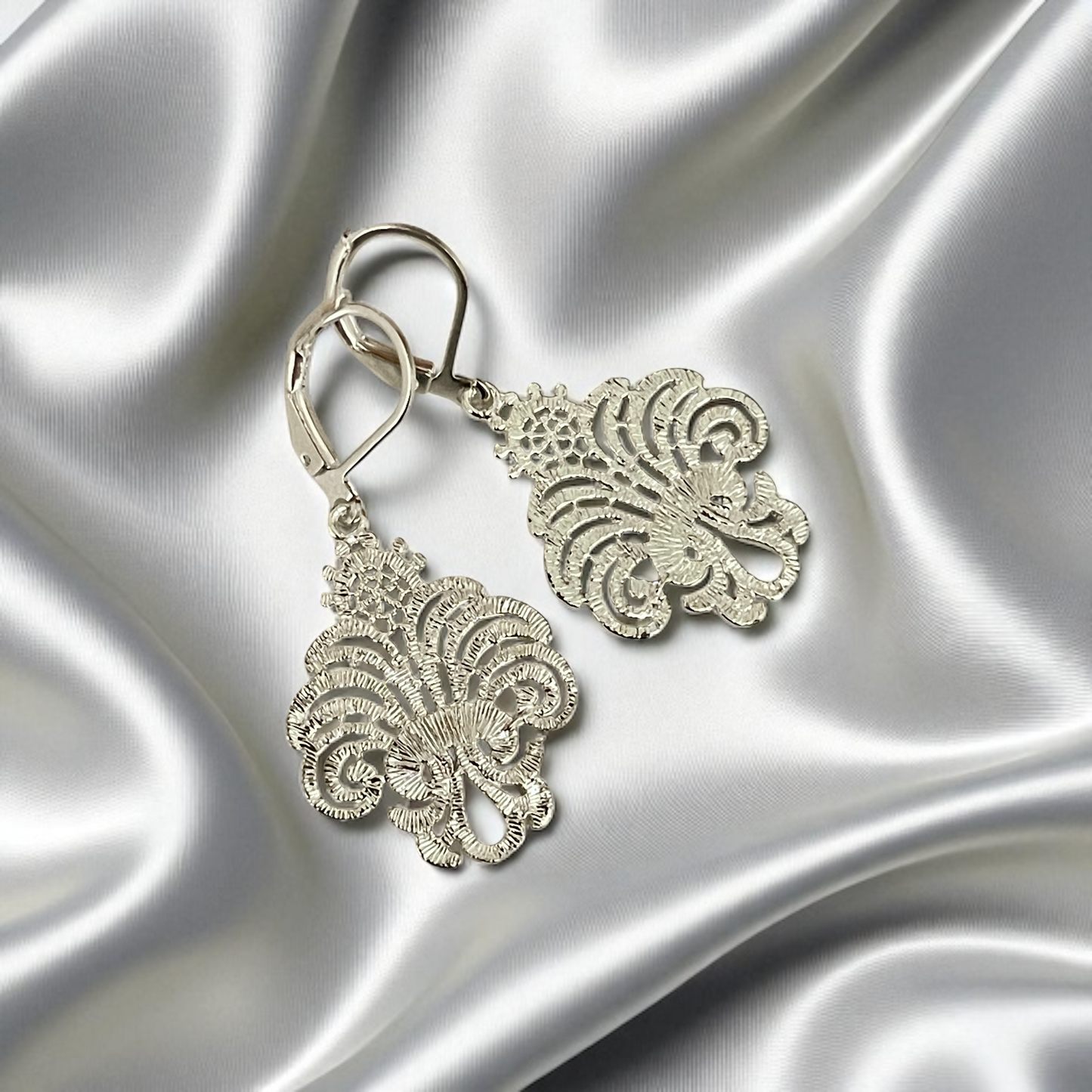 PALAZZO Silver-plated Stainless Steel Earrings, Ornamental Design, 3…