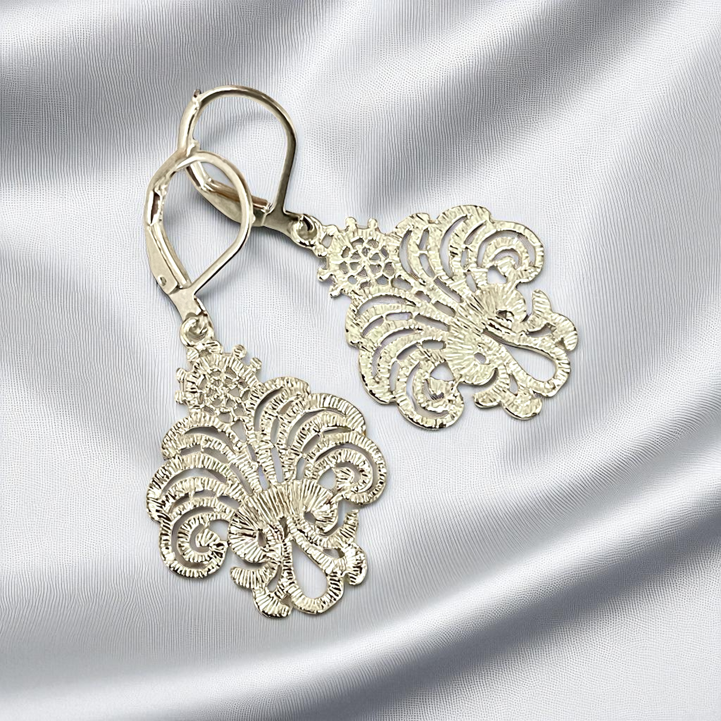 PALAZZO Silver-plated Stainless Steel Earrings, Ornamental Design, 3…
