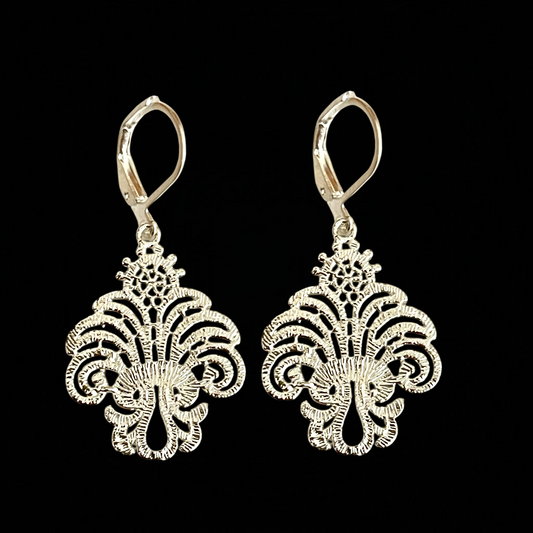 PALAZZO Silver-plated Stainless Steel Earrings, Ornamental Design, 3…