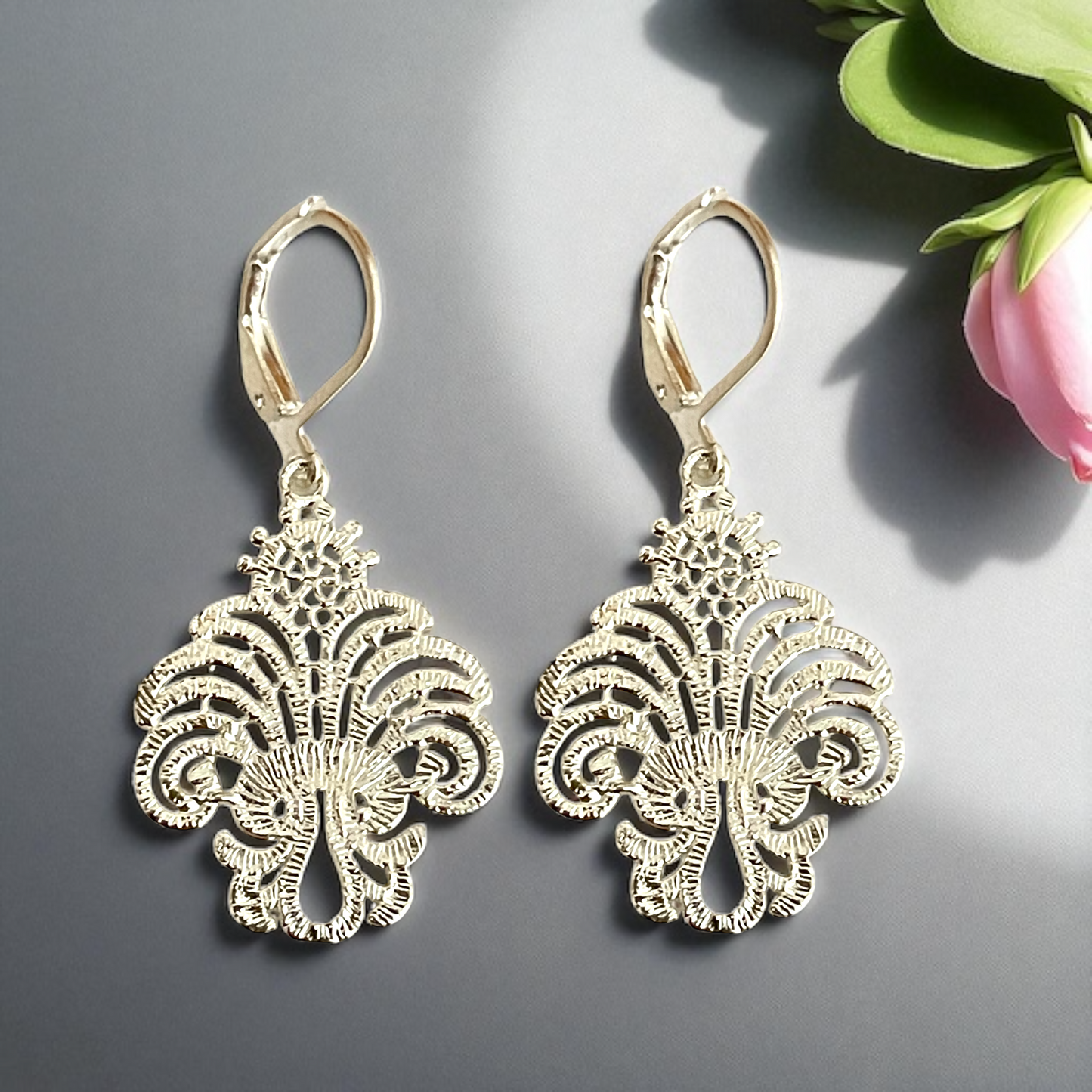 PALAZZO Silver-plated Stainless Steel Earrings, Ornamental Design, 3…
