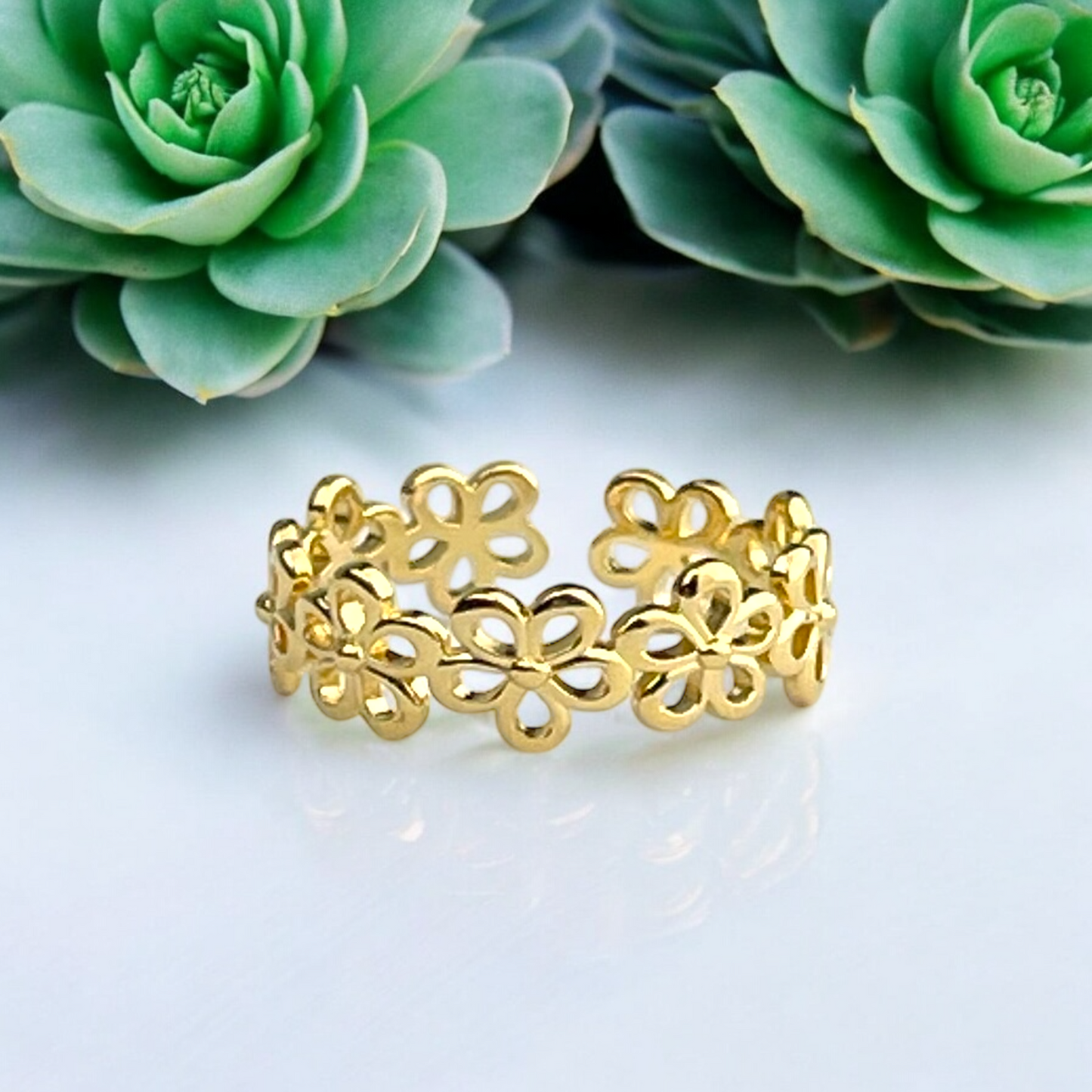 925 Sterling Silver Ring – Gold Plated, Adjustable, Filigree Floral…