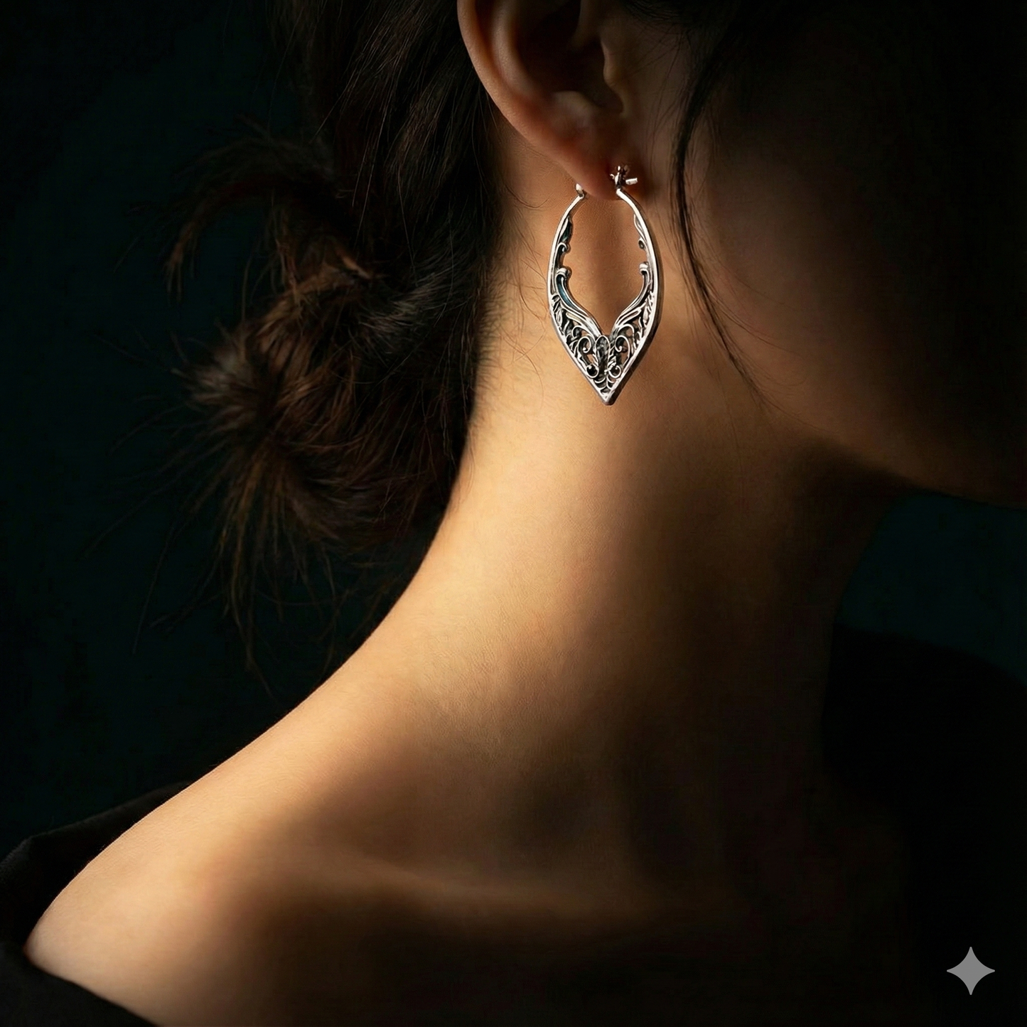 925 Sterling Silver Vintage Ornament Hoop Earrings – Finely…