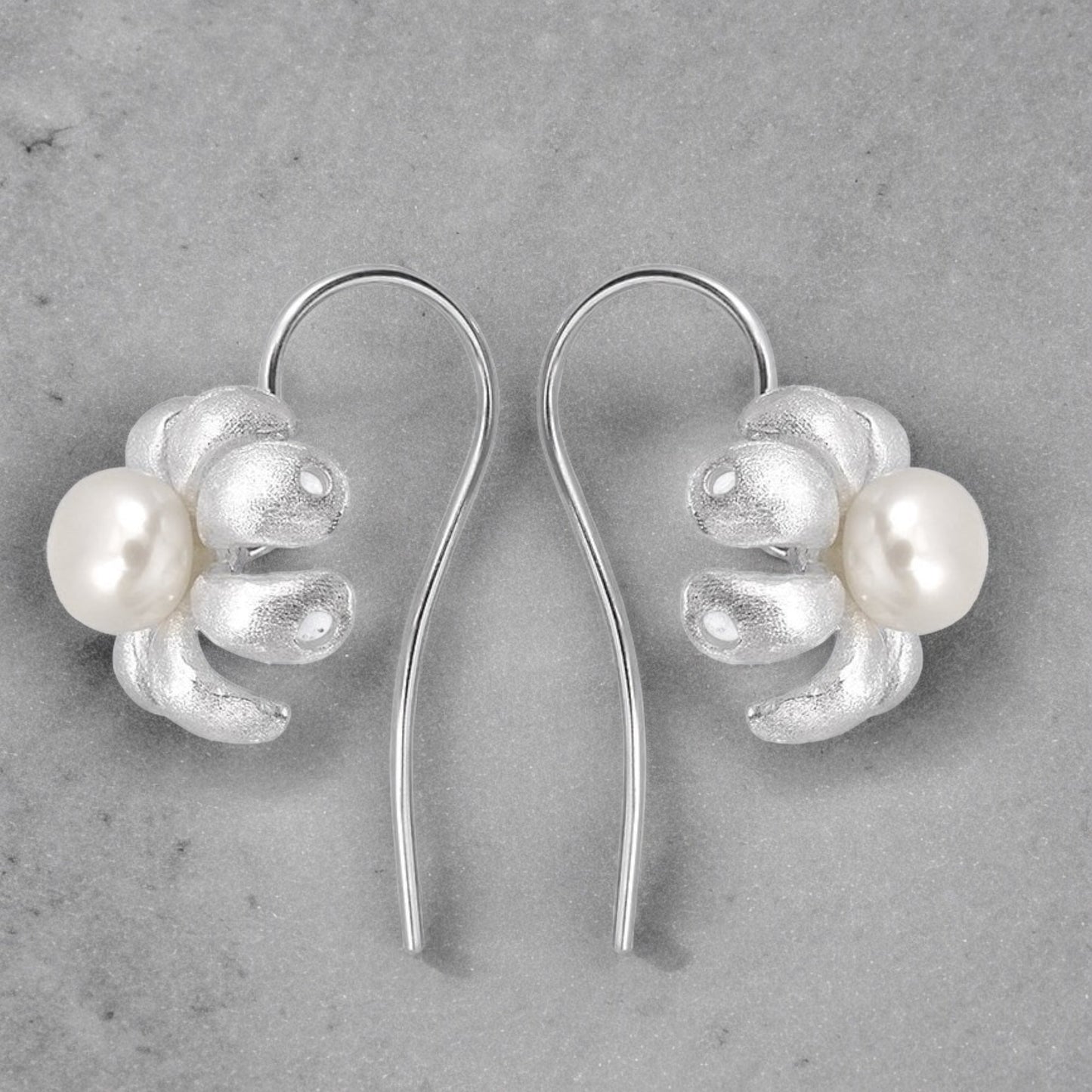 925 Sterling Silver Botanical Freshwater Pearl Earrings
