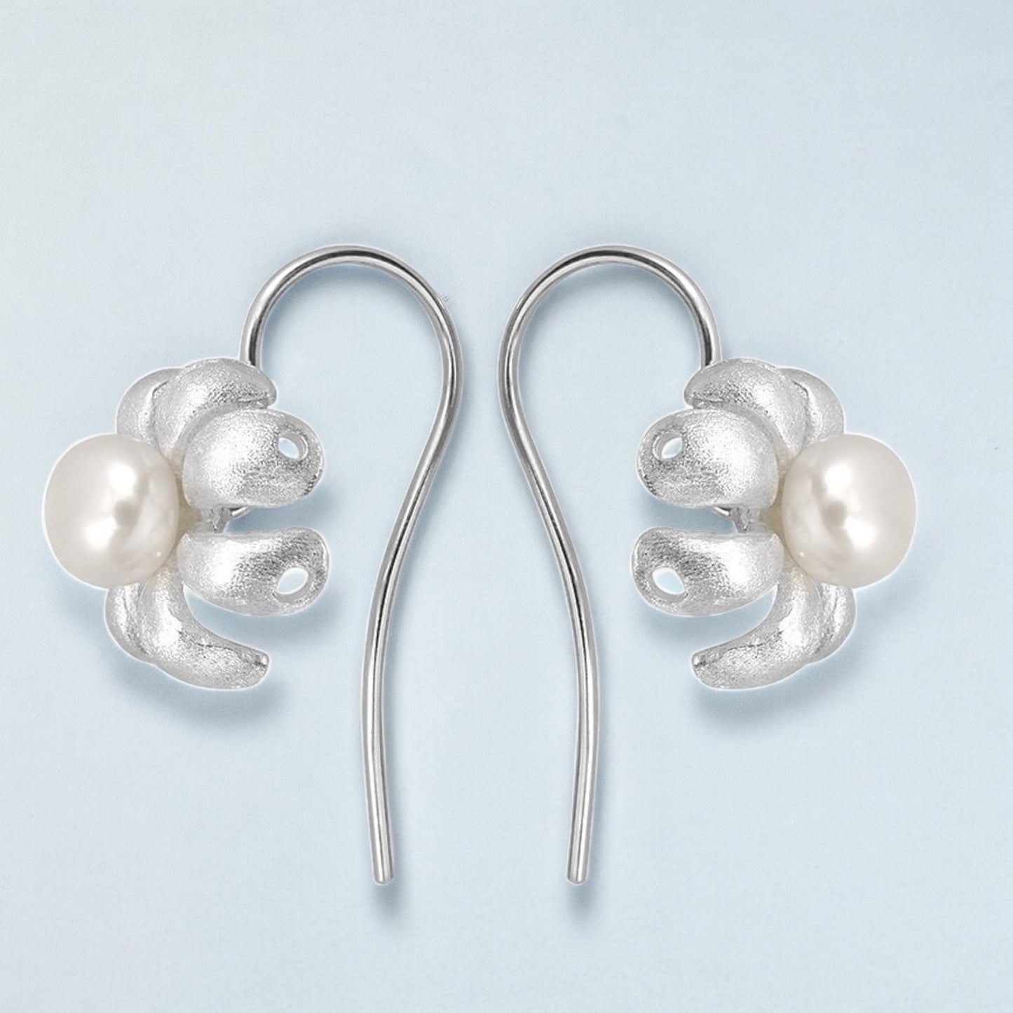 925 Sterling Silver Botanical Freshwater Pearl Earrings