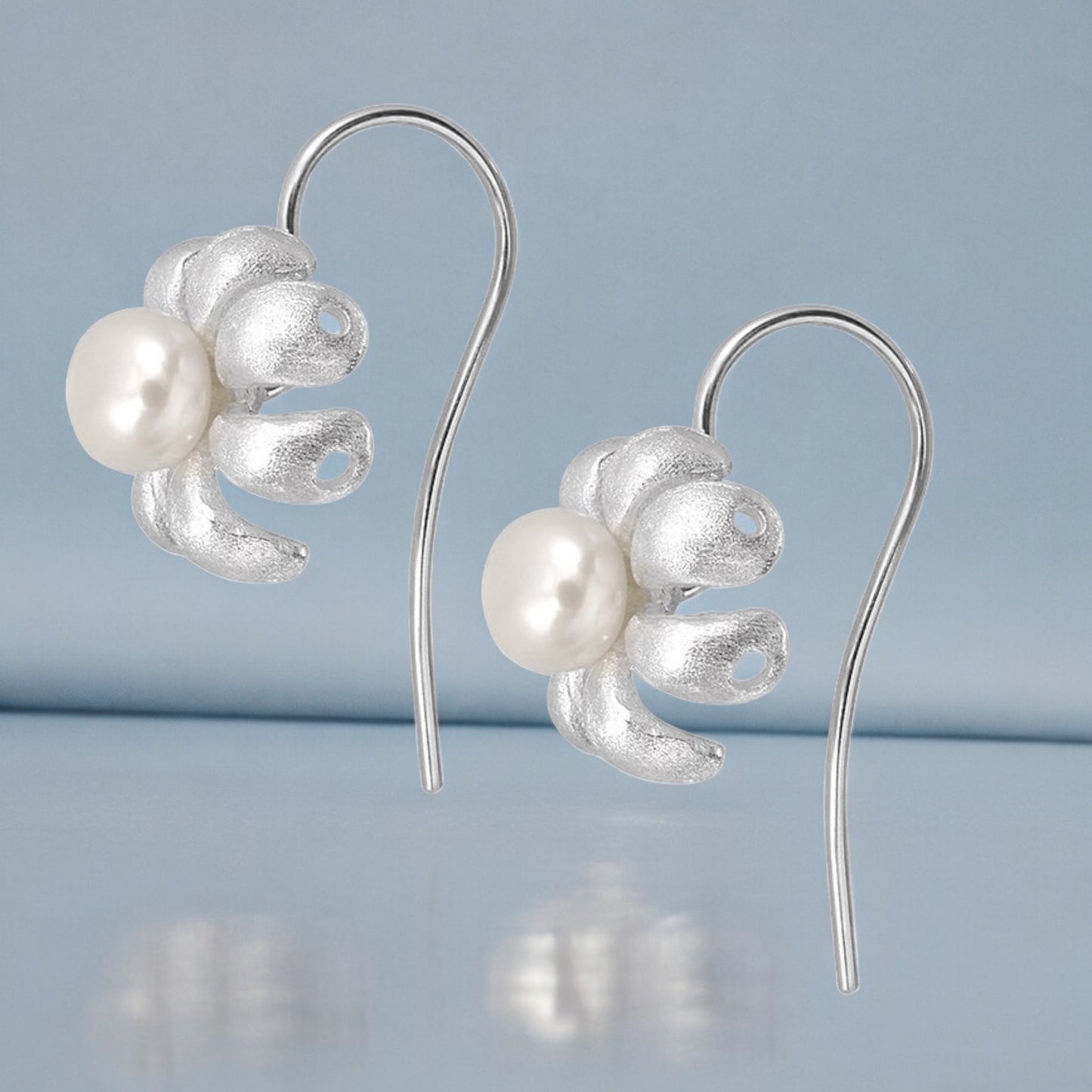 925 Sterling Silver Botanical Freshwater Pearl Earrings