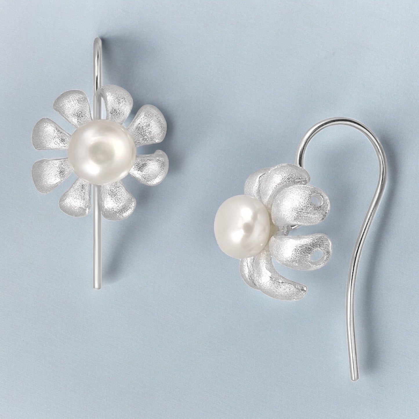 925 Sterling Silver Botanical Freshwater Pearl Earrings