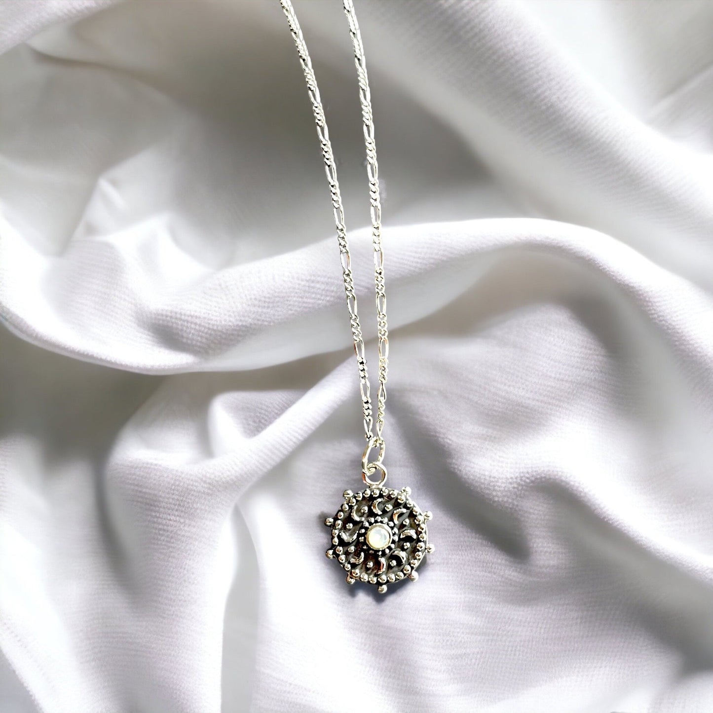 Mother of Pearl Sun & Moon Mysterious Pendant Necklace 925 Sterling…
