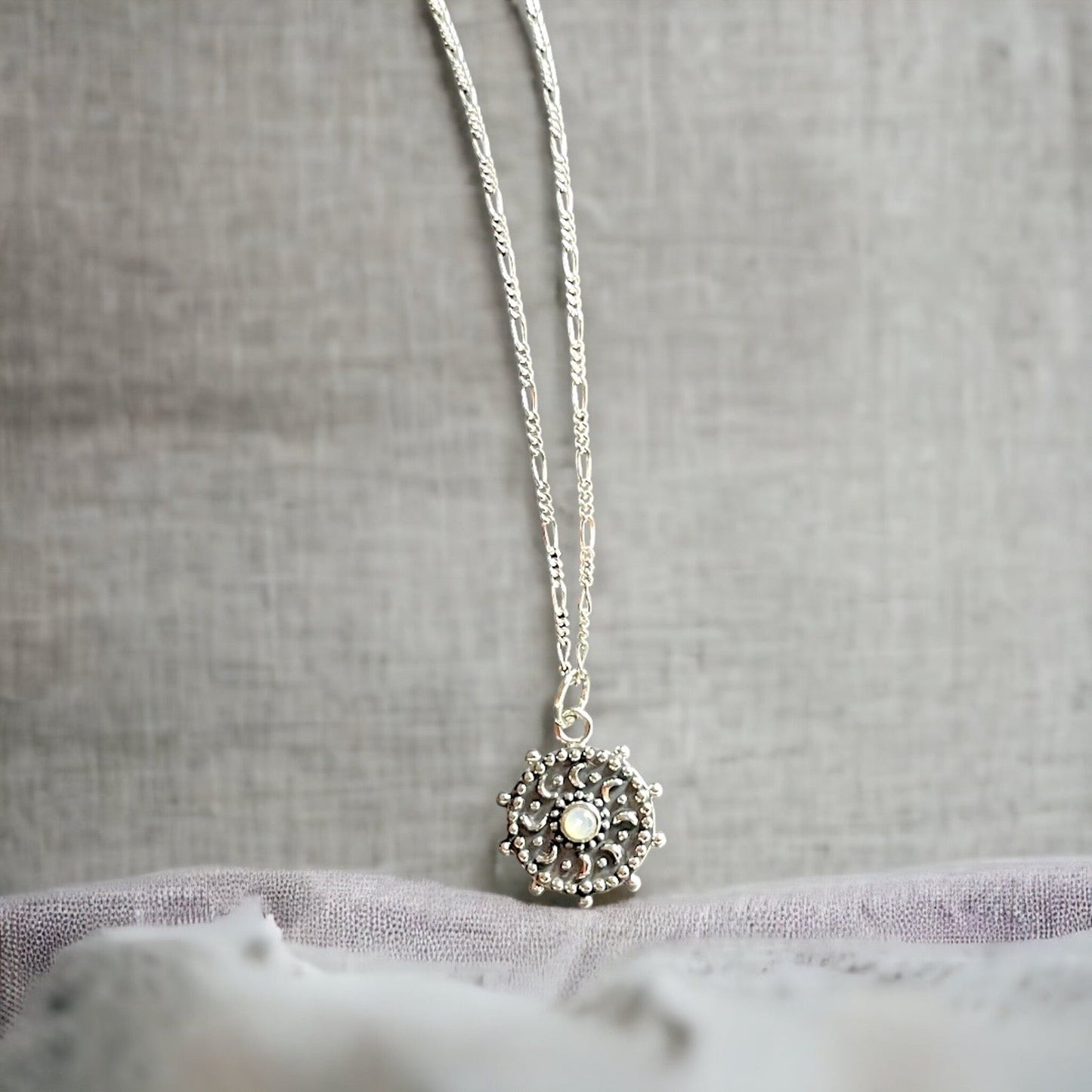 Mother of Pearl Sun & Moon Mysterious Pendant Necklace 925 Sterling…