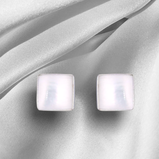 925 Sterling Silver Square Mini Stud Earrings Pearly