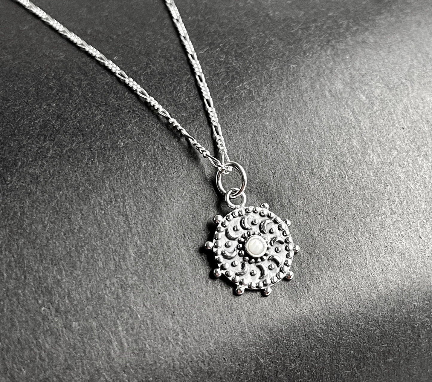 Mother of Pearl Sun & Moon Mysterious Pendant Necklace 925 Sterling…