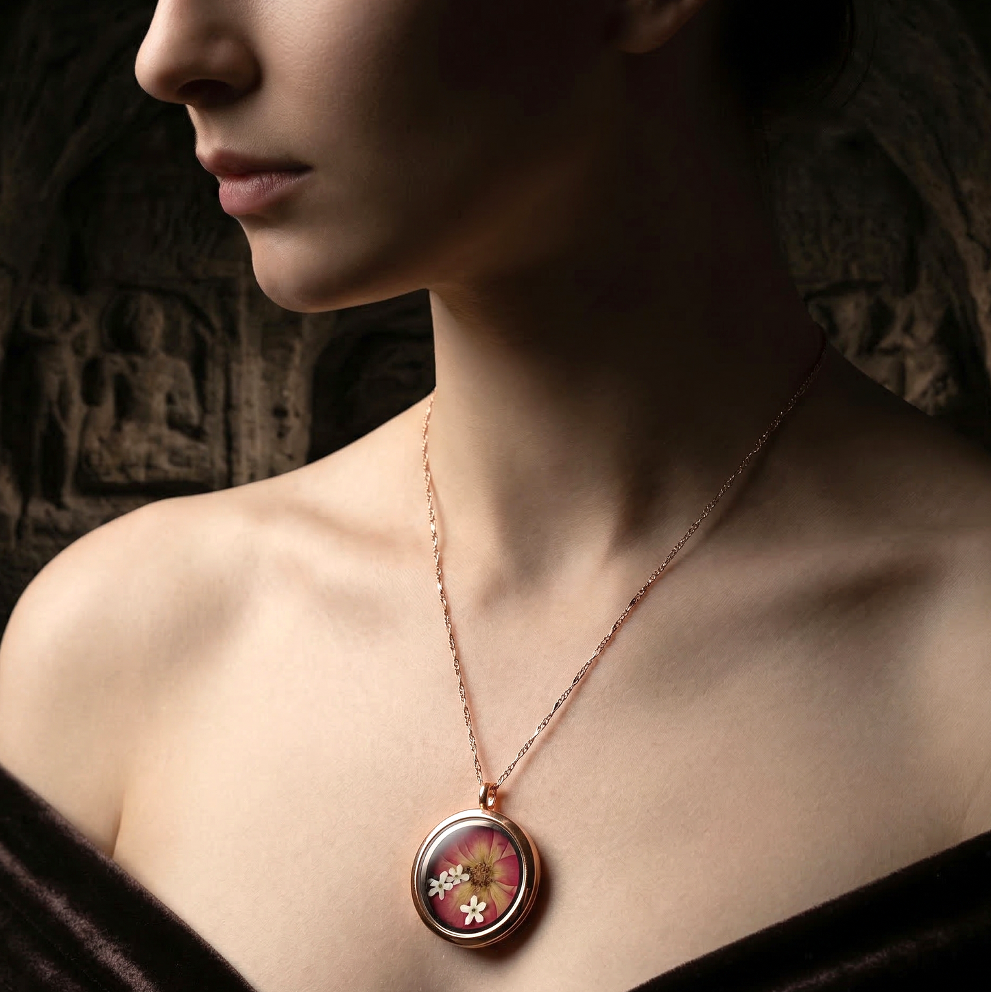 Rosalia — 925 Sterling Silver Rose Gold Necklace with Wild Rose &…