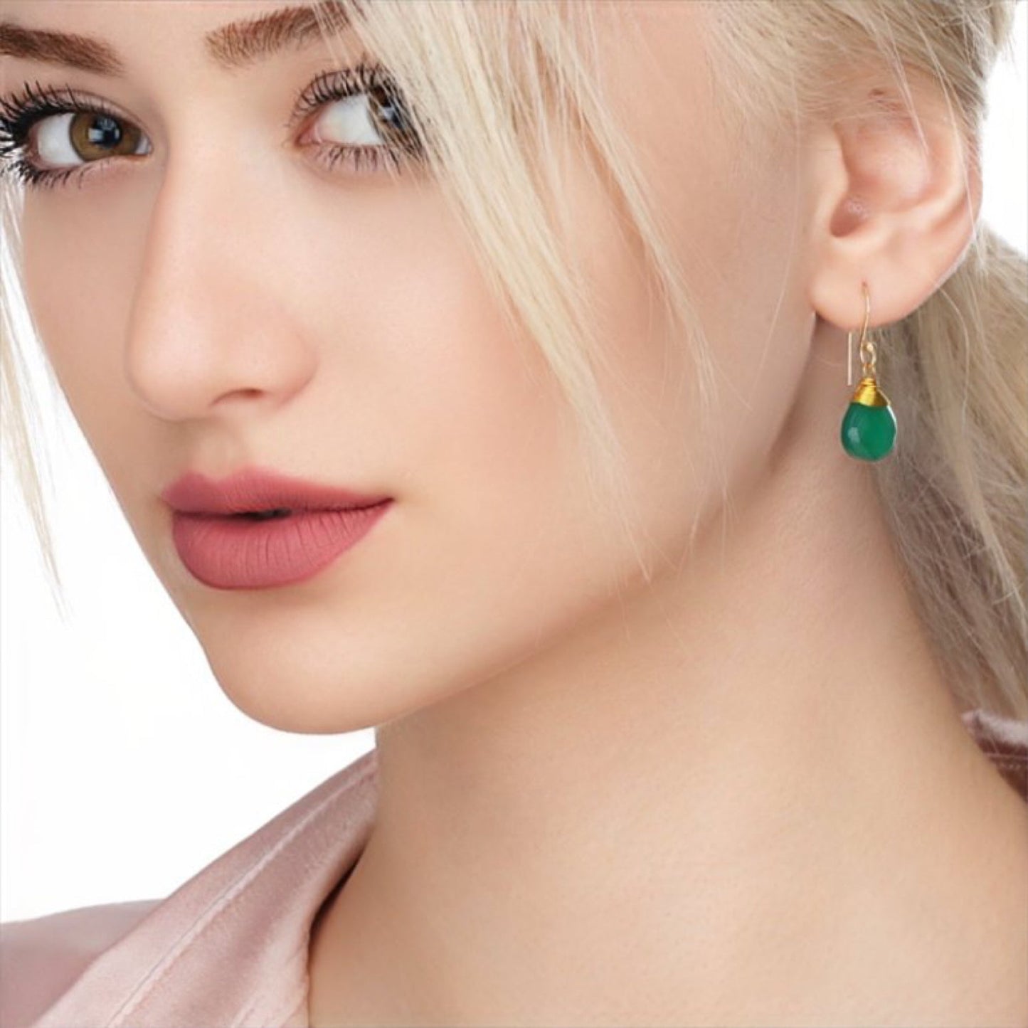 Green Onyx — 925 silver gilded earrings — 72