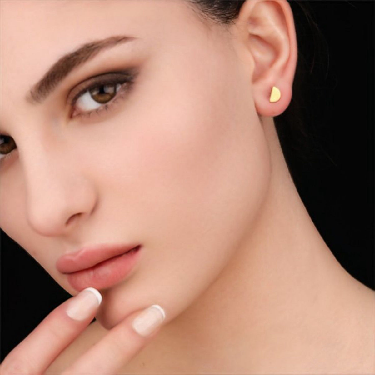 925 Sterling Gold-Plated Mini Crescent Moon Stud Earrings (OHR925-74)