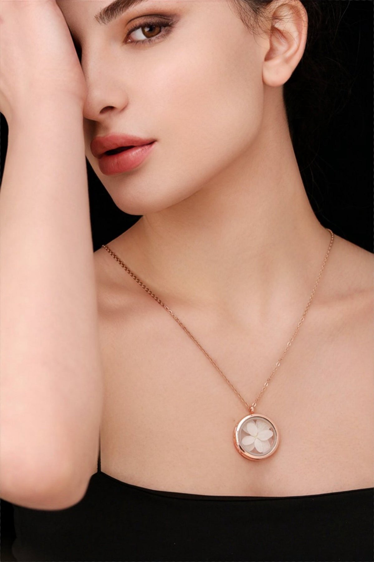 Real Hydrangea Blossom Locket Necklace - 925 Sterling Gold-Plated