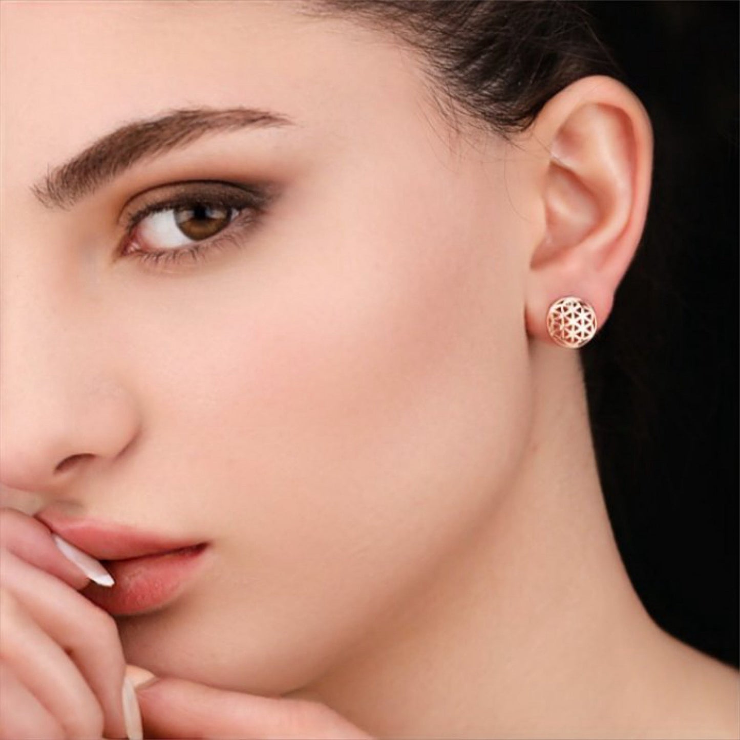 925 Rosegold Gilded Stud Earrings Flower of Life — 83