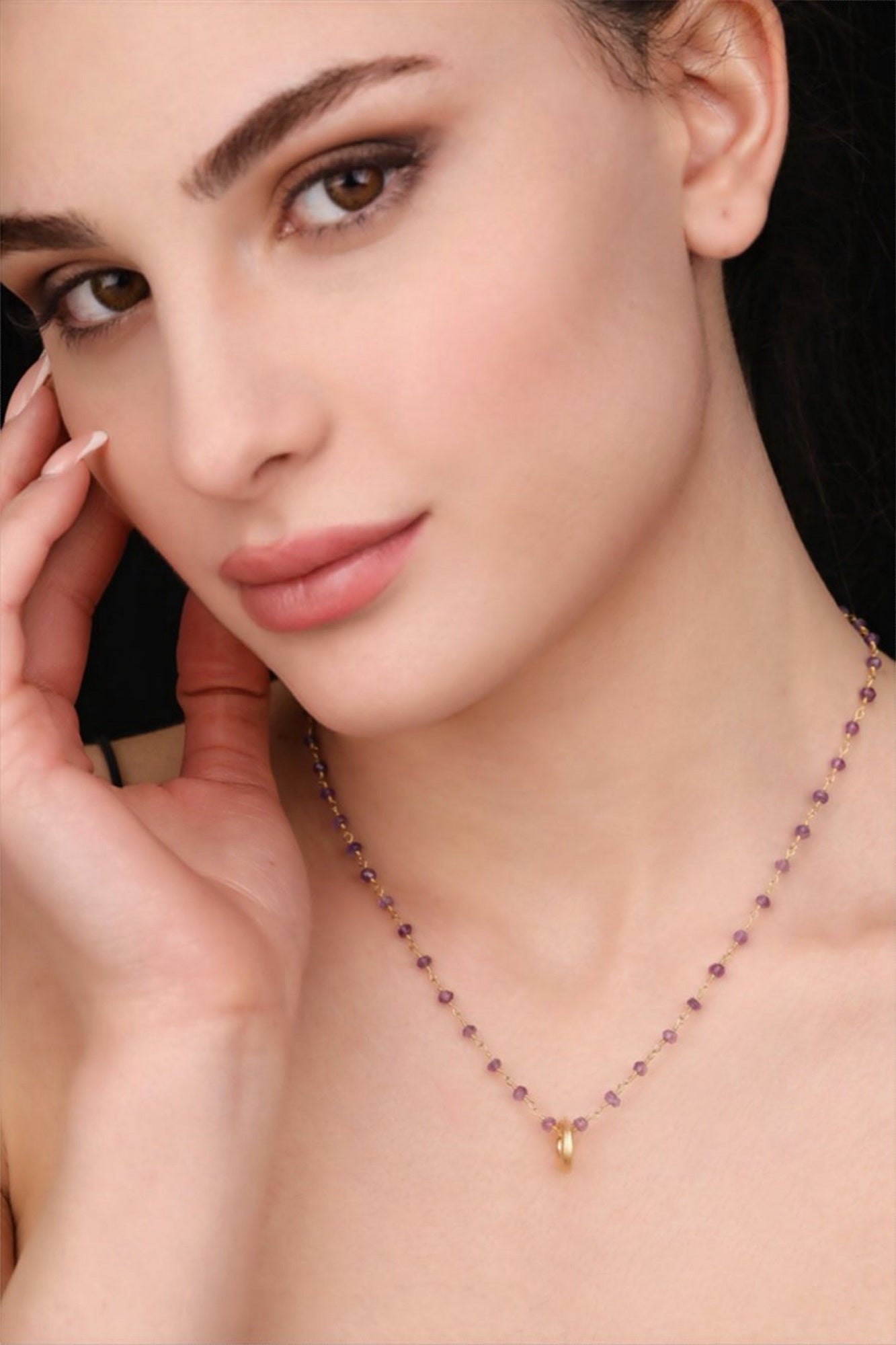 Amethyst Gold Circle Chain - Gold Plated Purple Violet Crystal Gem…