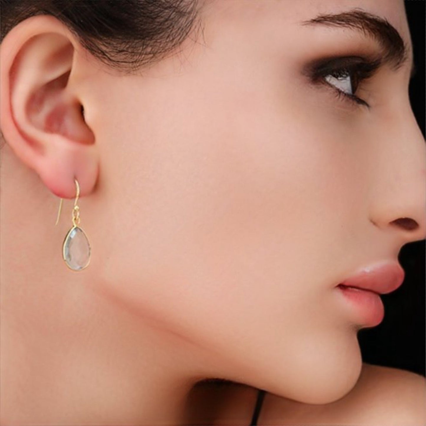 Aqua Topaz Gemstone Earrings 925 Sterling Gold Plated