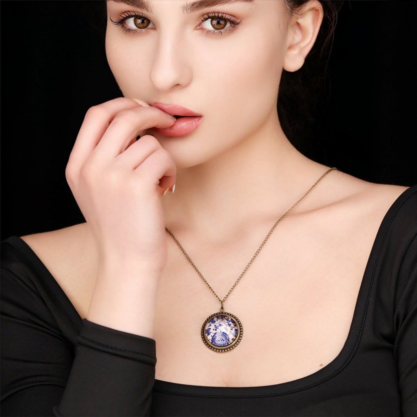 Tiles Glass Pendant Chain - Bronze Oriental Tile Playful Chain