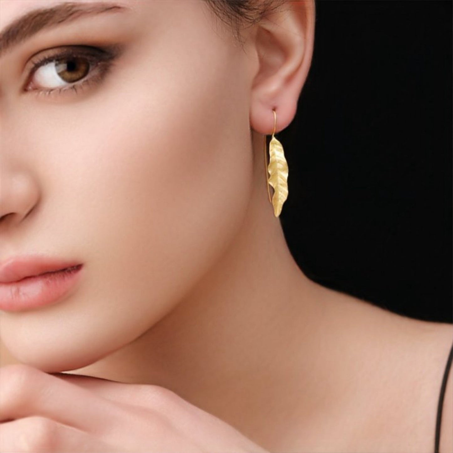 Long Leaves Earrings 925 Sterling Gold Plated Nature Jewelry Gift…