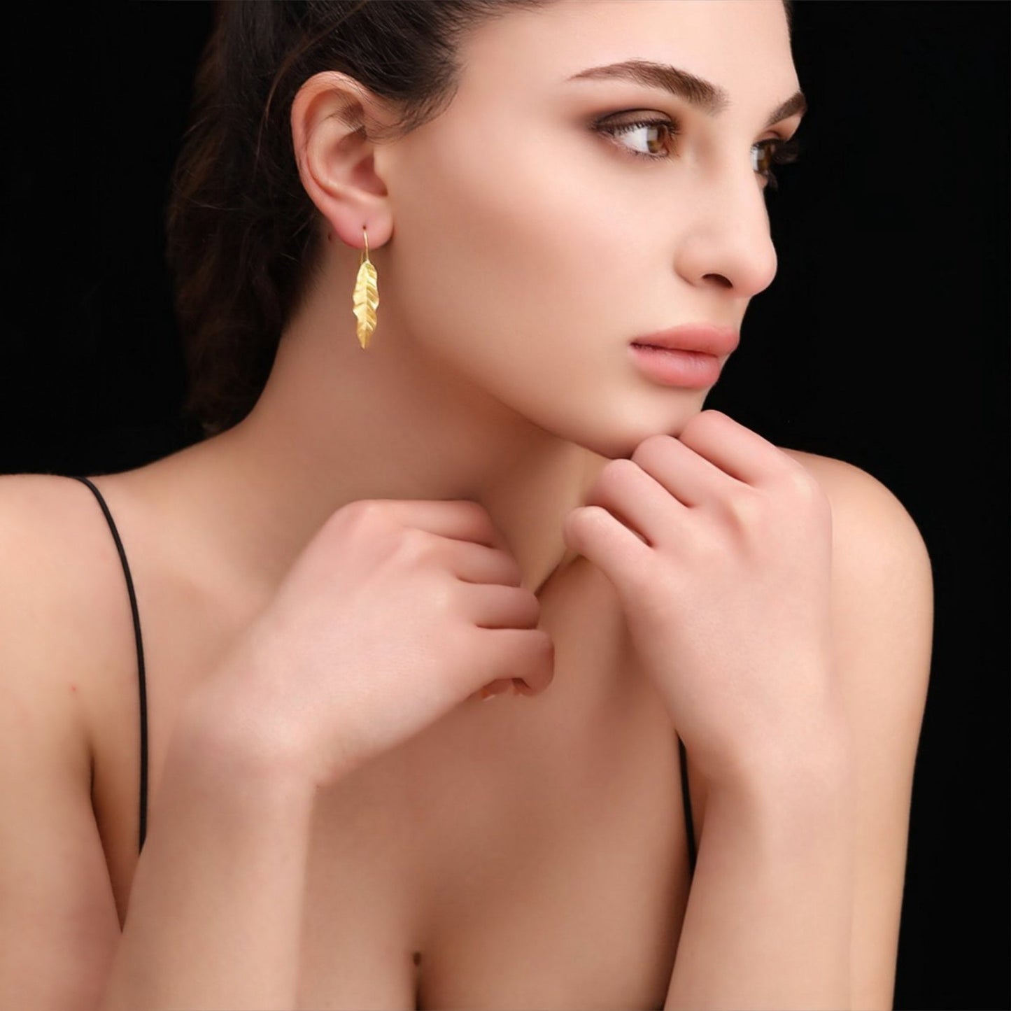 Long Leaves Earrings 925 Sterling Gold Plated Nature Jewelry Gift…