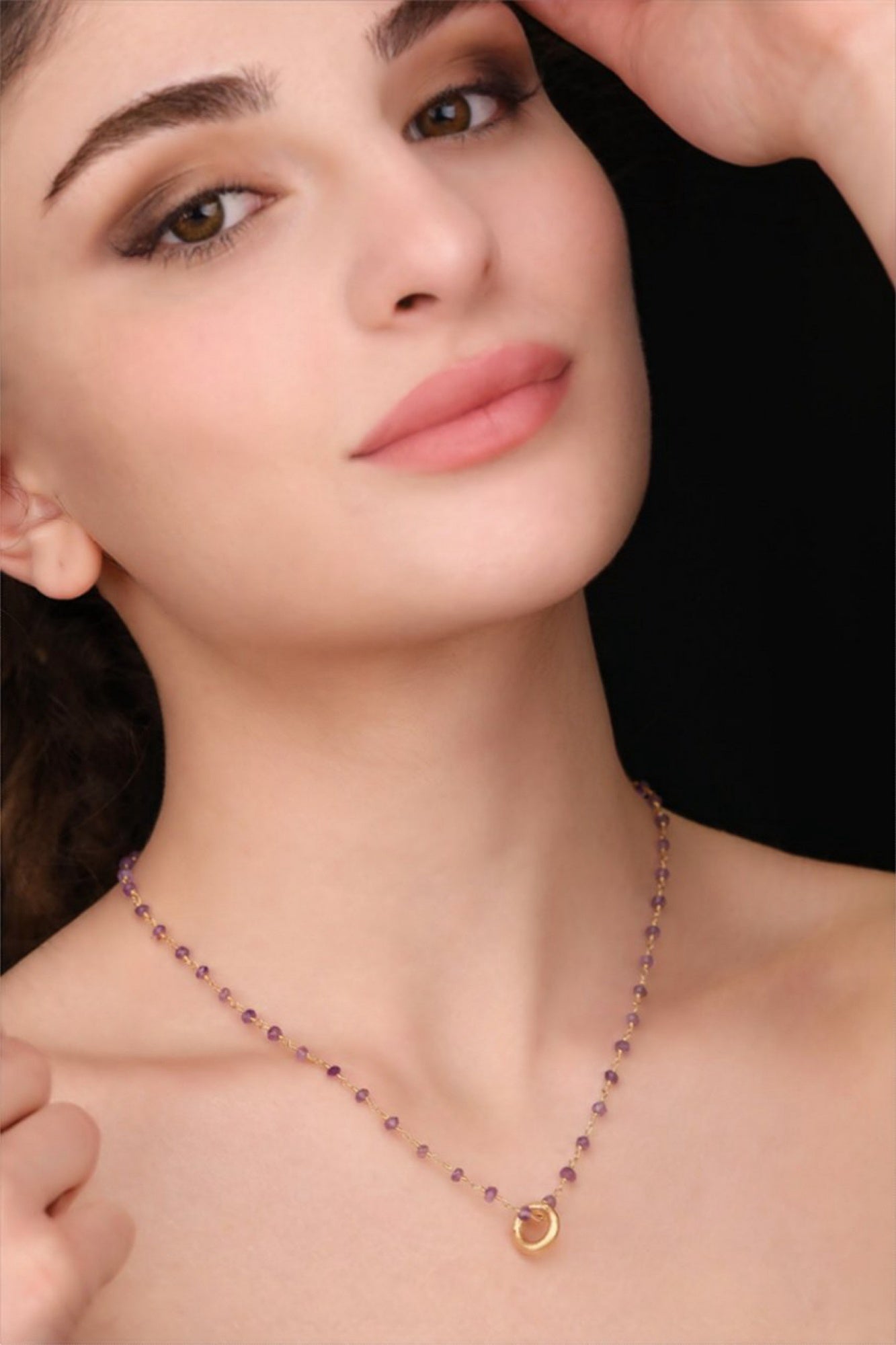 Amethyst Gold Circle Chain - Gold Plated Purple Violet Crystal Gem…