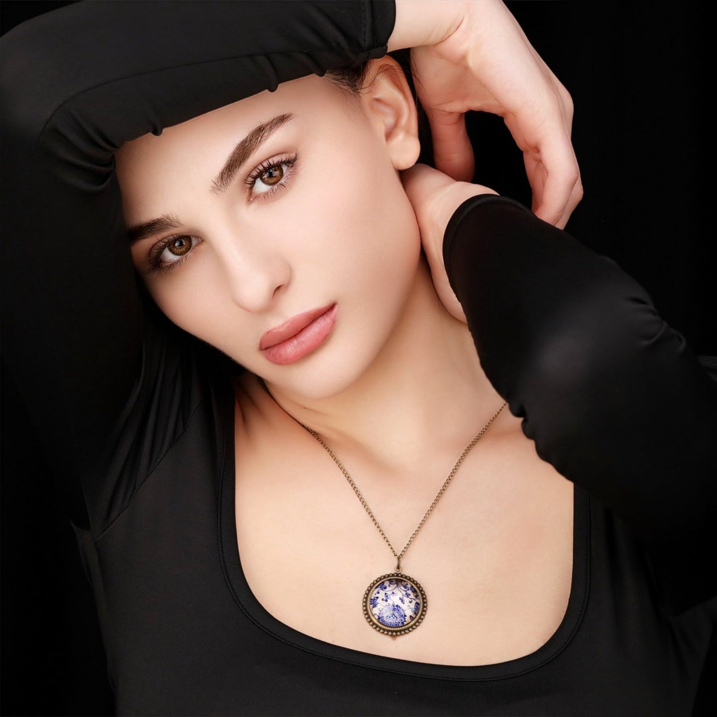 Tiles Glass Pendant Chain - Bronze Oriental Tile Playful Chain