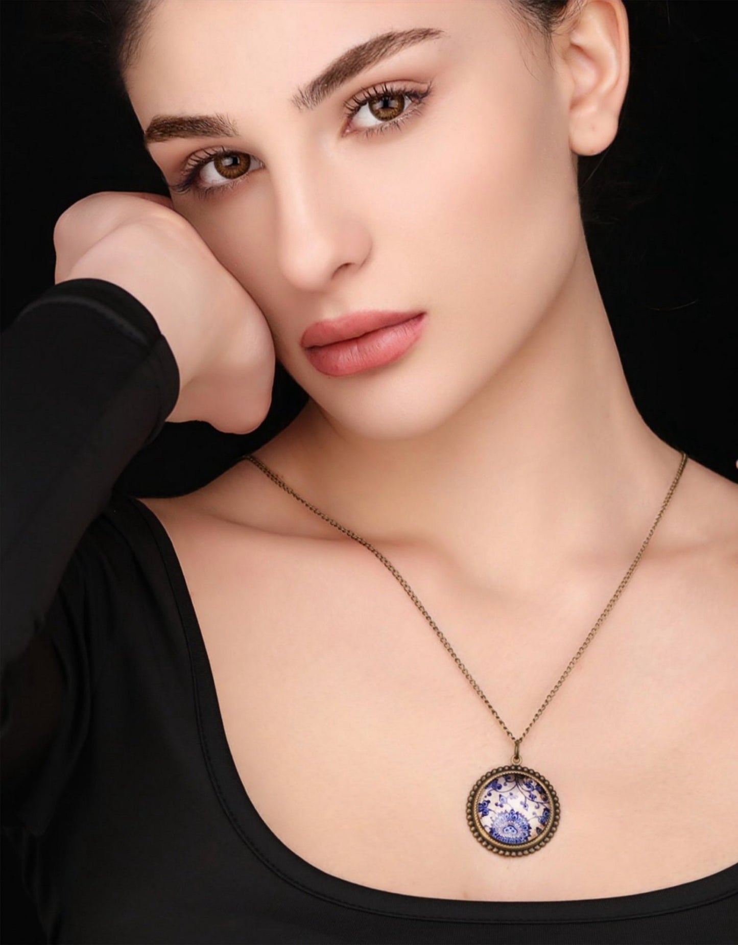 Tiles Glass Pendant Chain - Bronze Oriental Tile Playful Chain