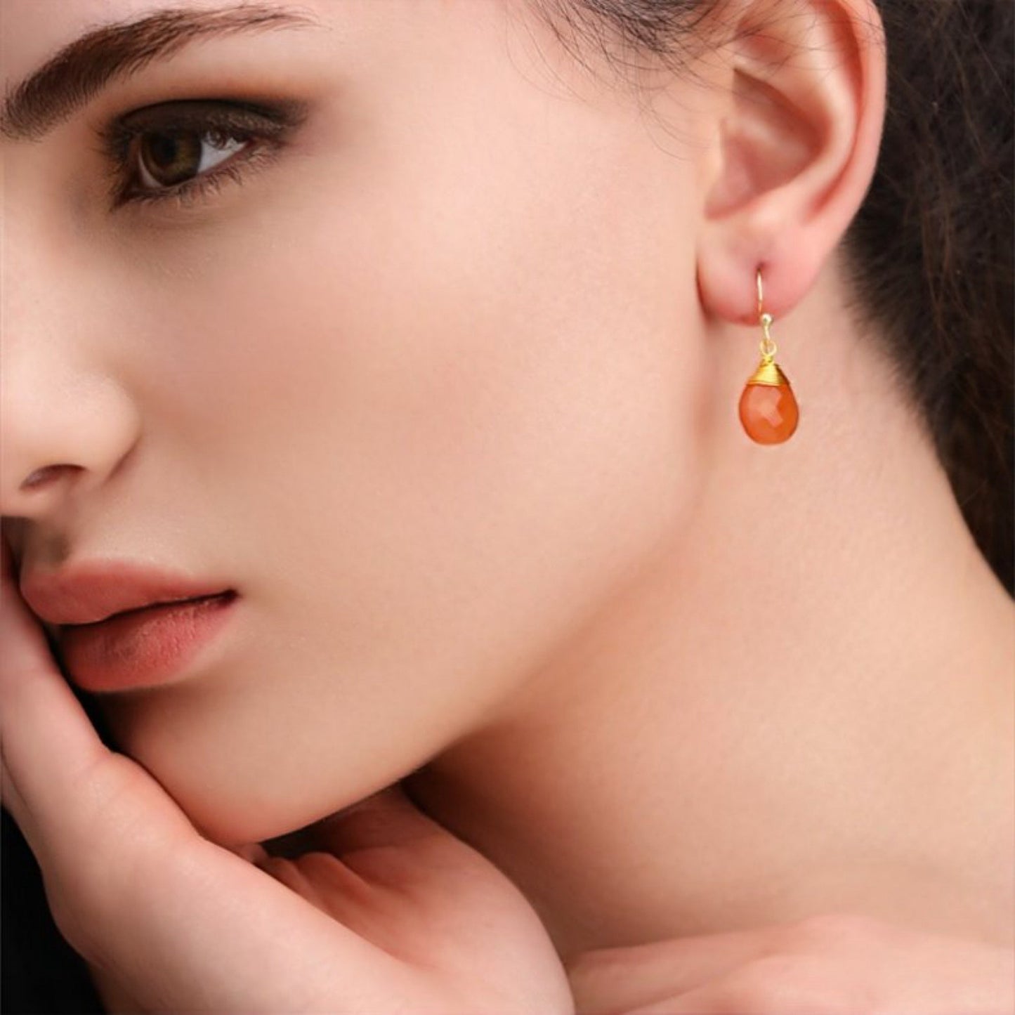Carnelian Teardrop Gemstone Earrings - 925 Sterling Gold Plated