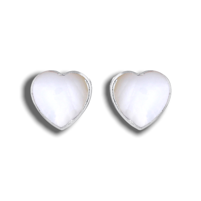 Mini 925 Sterling Silver Mother of Pearl Stud Earrings Hearts (OHR925-88)