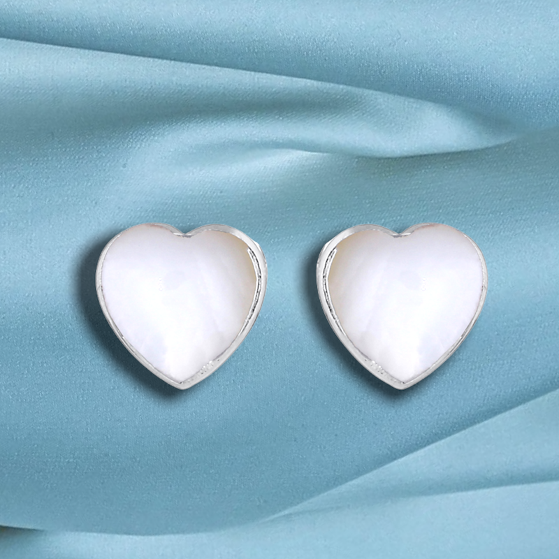 Mini 925 Sterling Silver Mother of Pearl Stud Earrings Hearts (OHR925-88)