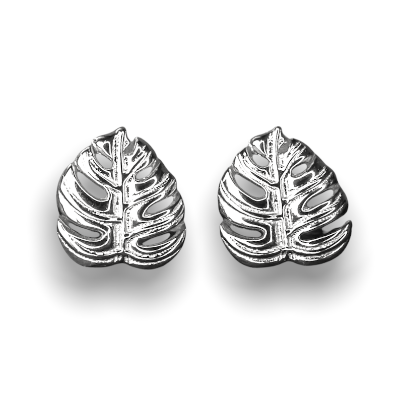 exotic monstera leaves — 925 sterling silver stud earrings