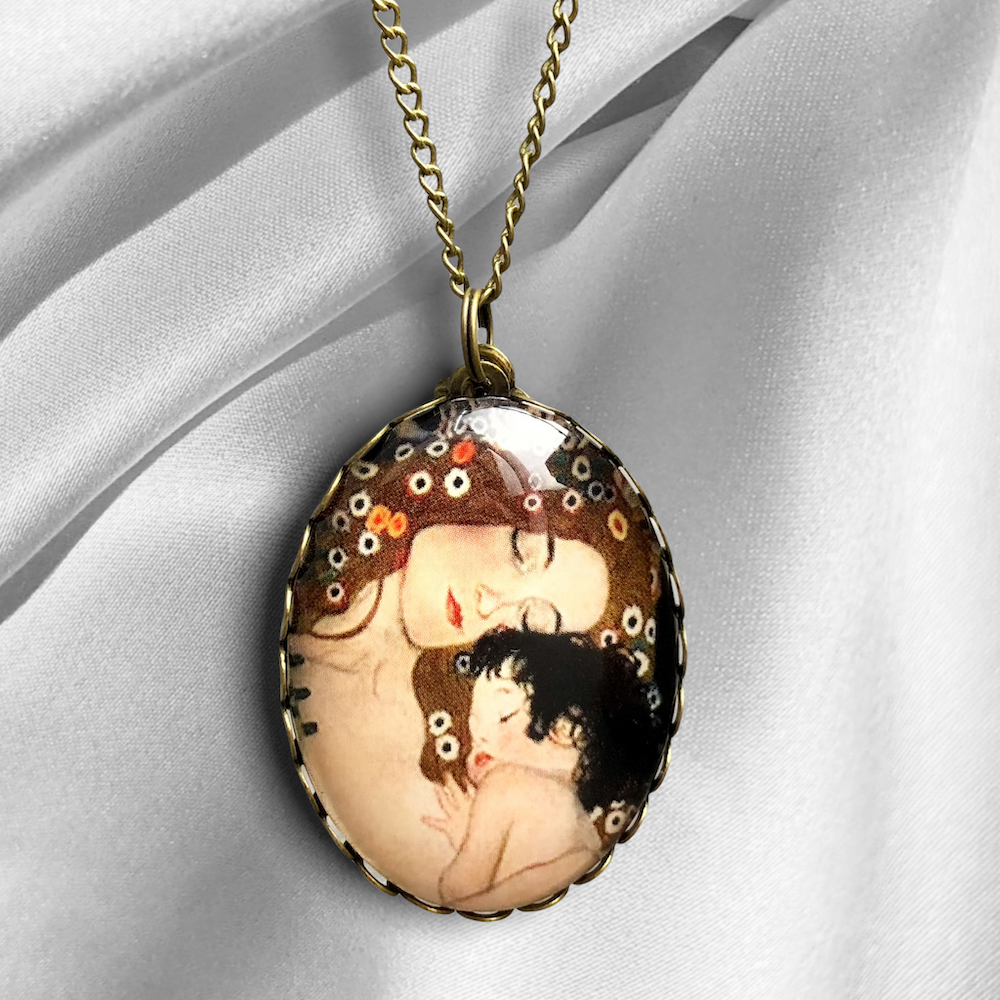 Personalized Necklace Mother Love Mother and Child by Klimt Bronze…