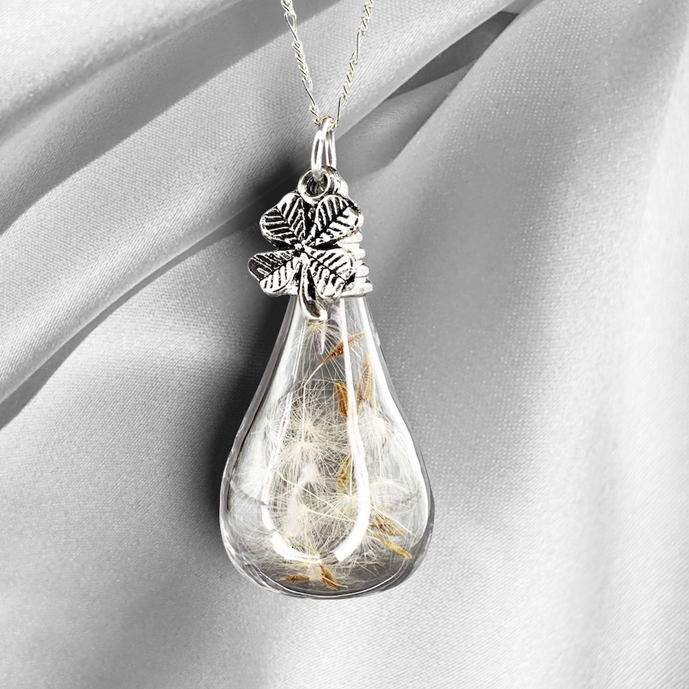 925 Sterling Silver Chain Real Dandelion & Shamrock