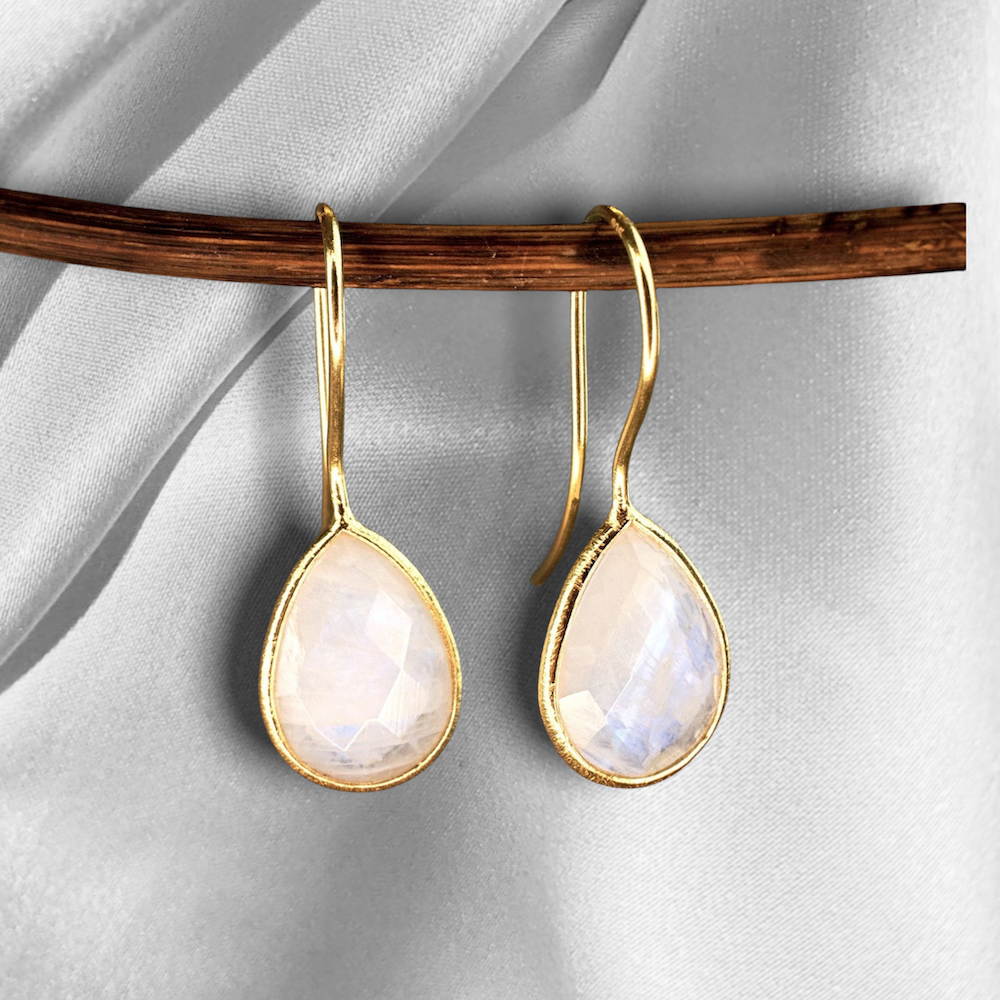 Moonstone Gemstone Earrings - 925 Sterling Gold Plated